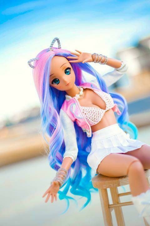 Custom doll WIG for Smart Dolls- Heat Safe - Tangle Resistant- 8.5" head size of Bjd, SD, Dollfie Dream dolls Unicorn Dyed Ombre