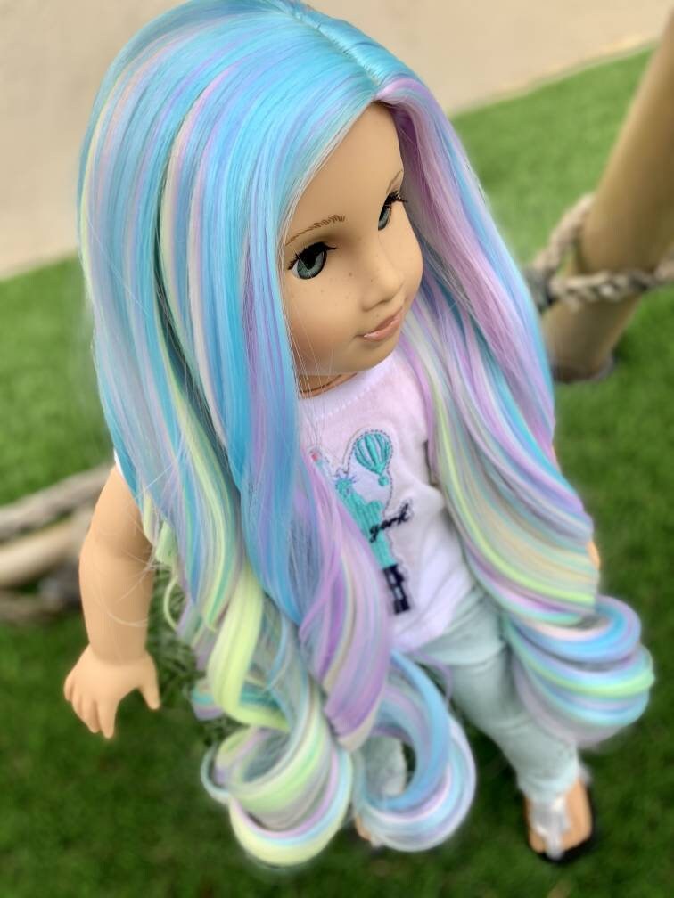 Custom doll wig for 18" American Girl Dolls - Heat Safe - Tangle Resistant - fits 10-11" head size of 18" dolls OG Blythe BJD Gotz Unicorn