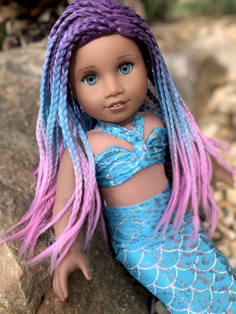 Custom doll wig for 18" American Girl Dolls-Heat Safe -Tangle Resistant-fits 10-11" head size of 18" dolls OG  Gotz AA Ombre braids mermaid
