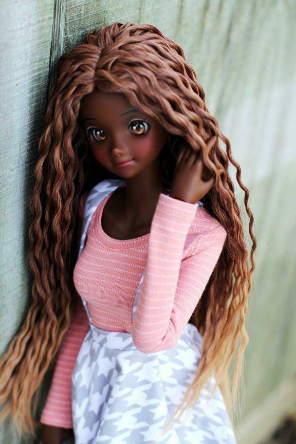 Custom doll WIG for Smart Dolls- Heat Safe - "TAN CAPS"  8.5" head size of Bjd, Sd, Dollfie Dream dolls Ombre Crochet braids