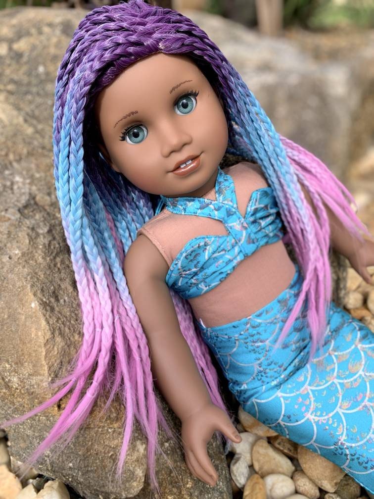Custom doll wig for 18" American Girl Dolls-Heat Safe -Tangle Resistant-fits 10-11" head size of 18" dolls OG  Gotz AA Ombre braids mermaid