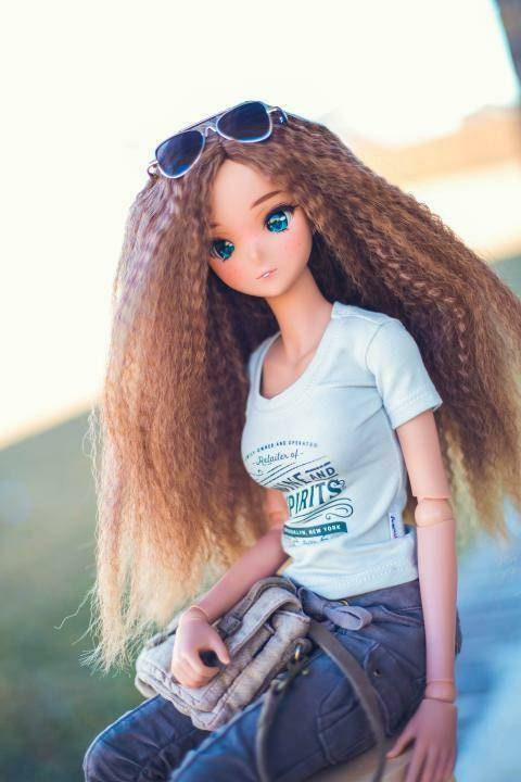 Custom doll WIG for Smart Dolls-Heat Safe-Tangle Resistant- 8.5" head size of Bjd,SD, Dollfie Dream dolls AA Textured brown ombre Fits loose