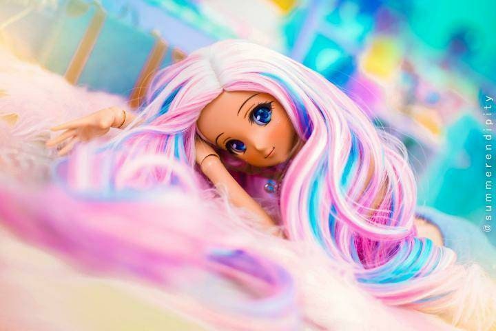 Custom doll WIG for Smart Dolls- Heat Safe - Tangle Resistant- 8.5" head size of Bjd, SD, Dollfie Dream dolls Rainbow pastels
