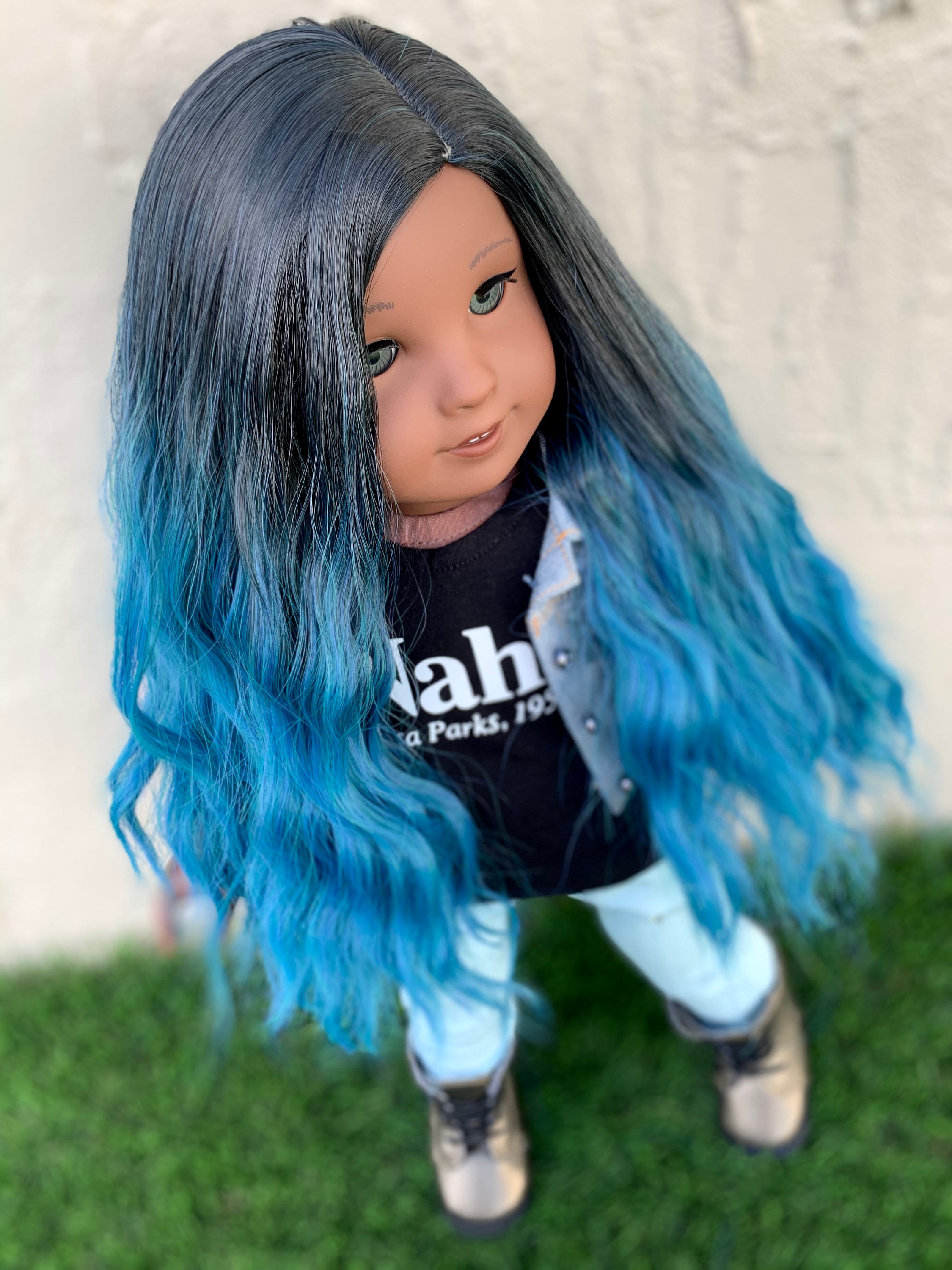 Custom DYED OMBRE Doll Wig for 18" American Girl Doll Heat Safe Tangle Resistant-fits 10-11" head size of all 18" dolls Blue ombre