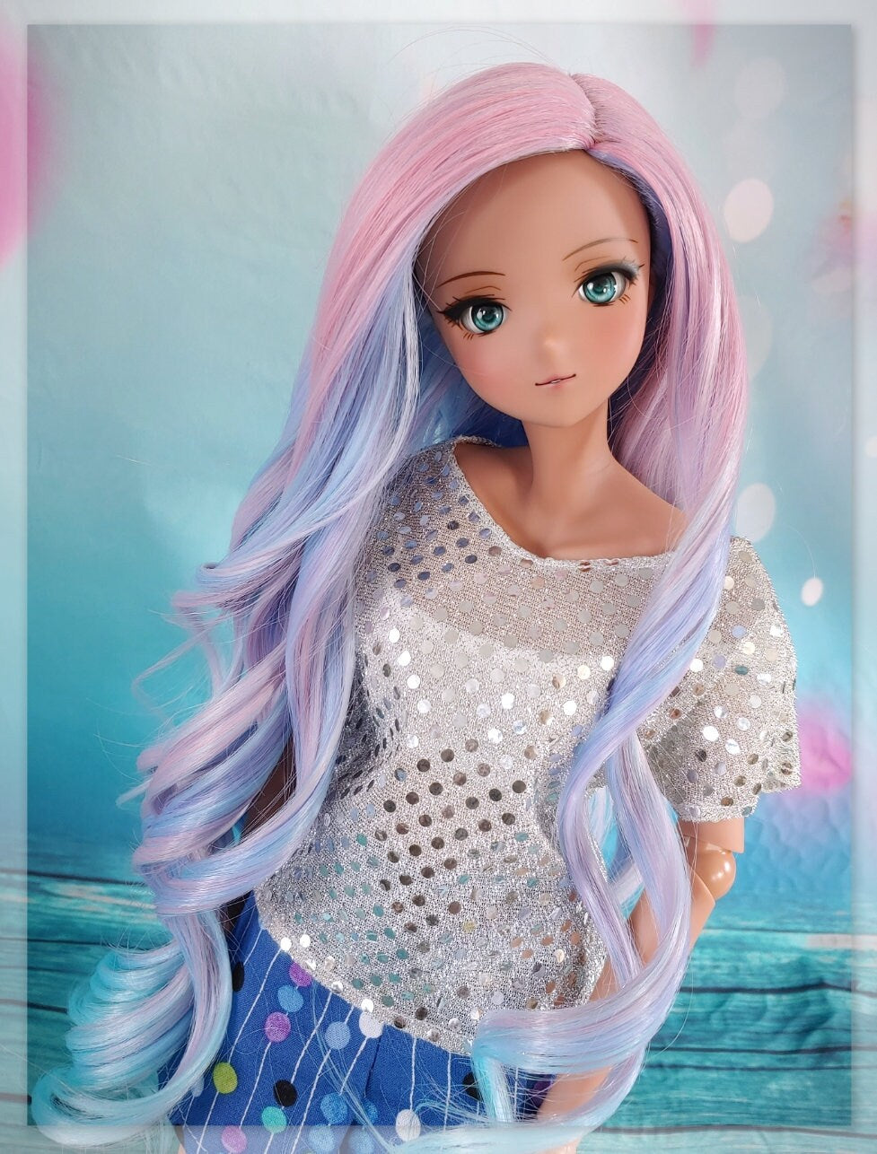 Custom doll WIG for Smart Dolls- Heat Safe - Tangle Resistant- 8.5" head size of Bjd, SD, Dollfie Dream dolls Unicorn Dyed Ombre