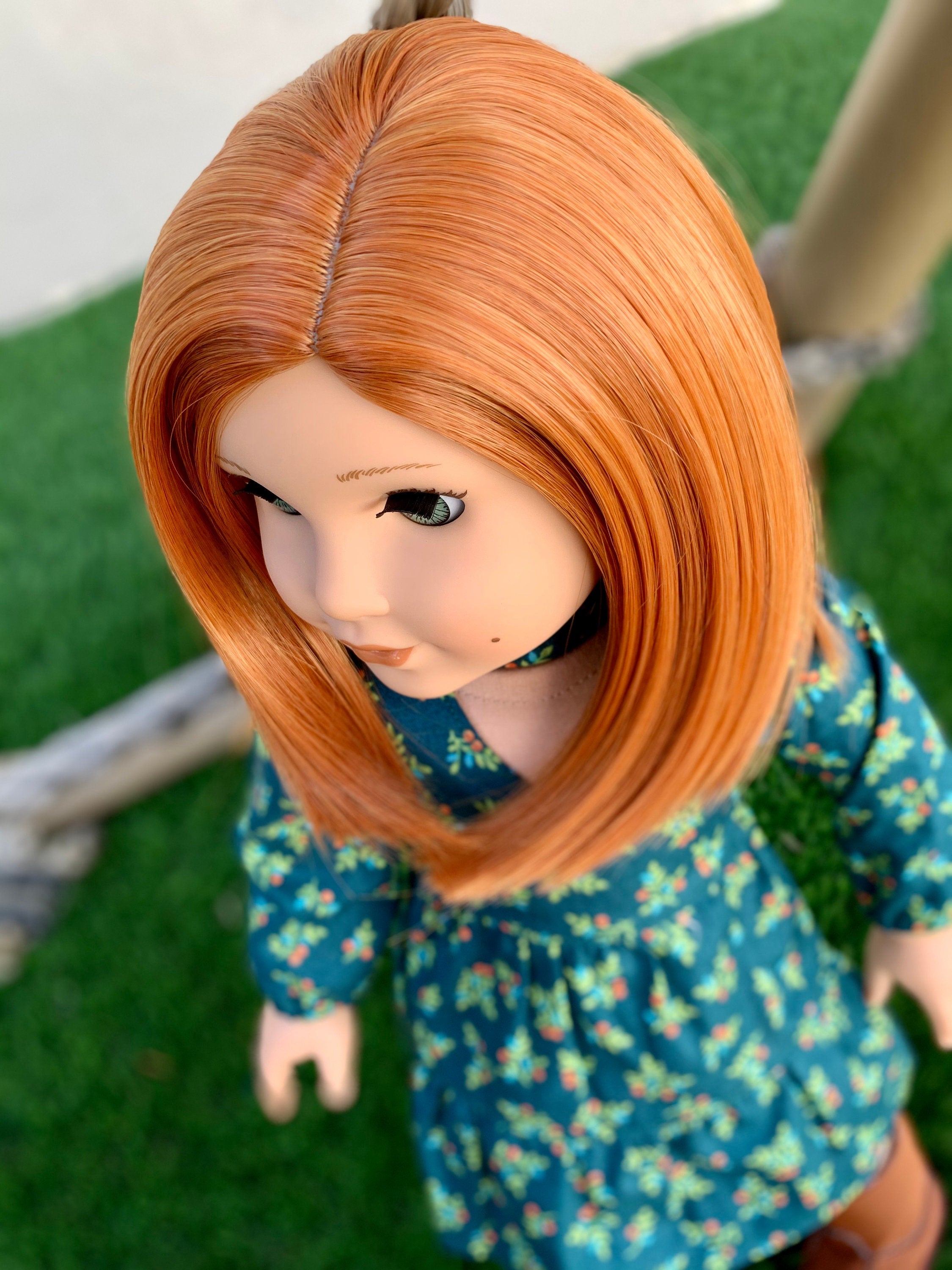 Custom doll wig for 18" American Girl Dolls - Heat Safe - Tangle Resistant - fits 10-11" head size of 18" dolls OG Blythe BJD Gotz Red bob