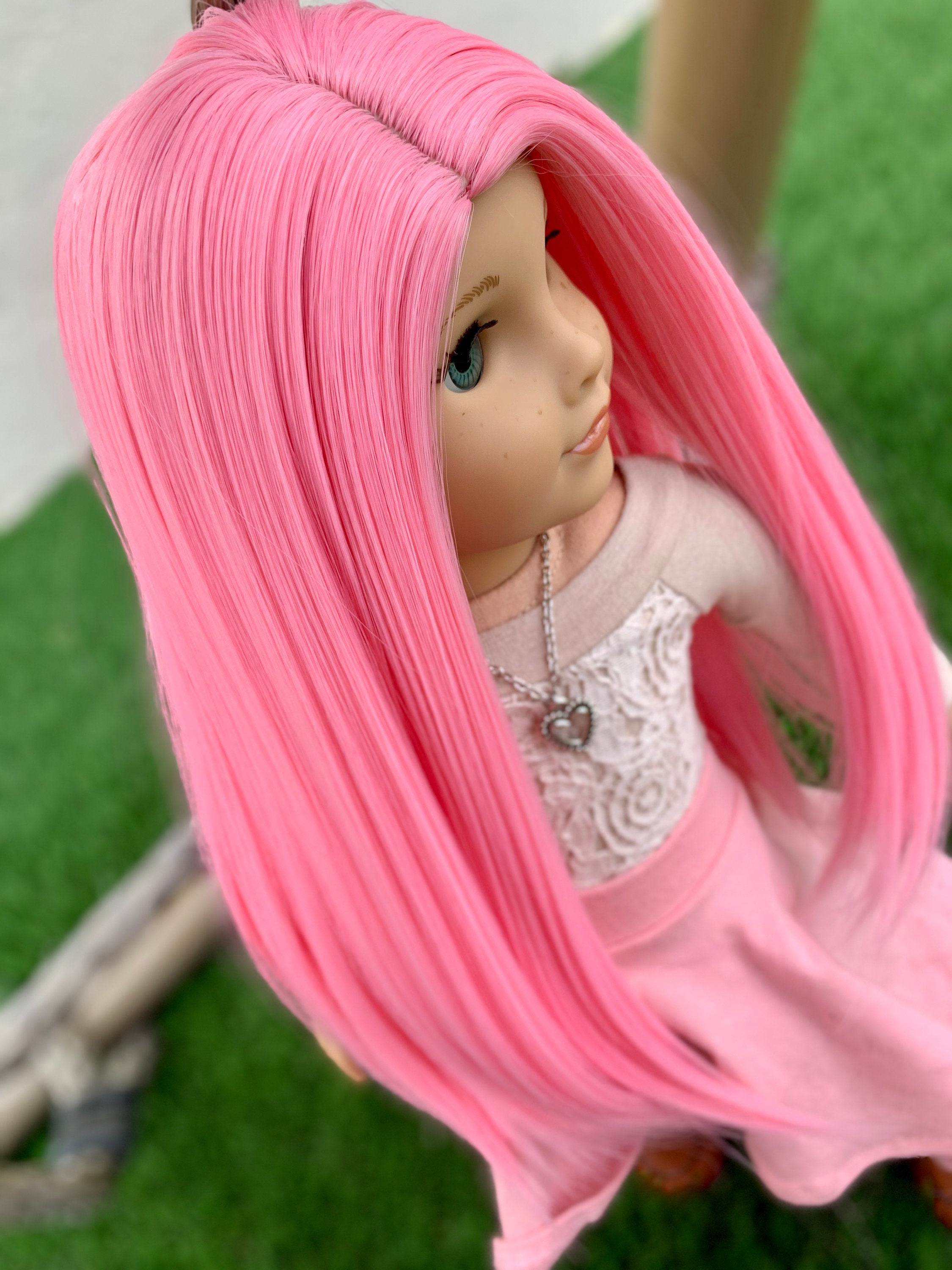 Custom doll wig for 18" American Girl Dolls - Heat Safe - Tangle Resistant - fits 10-11" head size of 18" dolls  Blythe BJD Gotz  pink