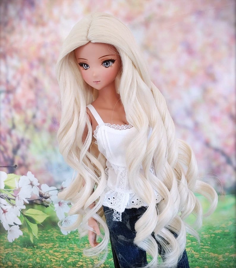 Custom doll Wig for Smart Dolls- Heat Safe - Tangle Resistant- 8.5" head size of Bjd, SD, Dollfie Dream dolls  Platinum