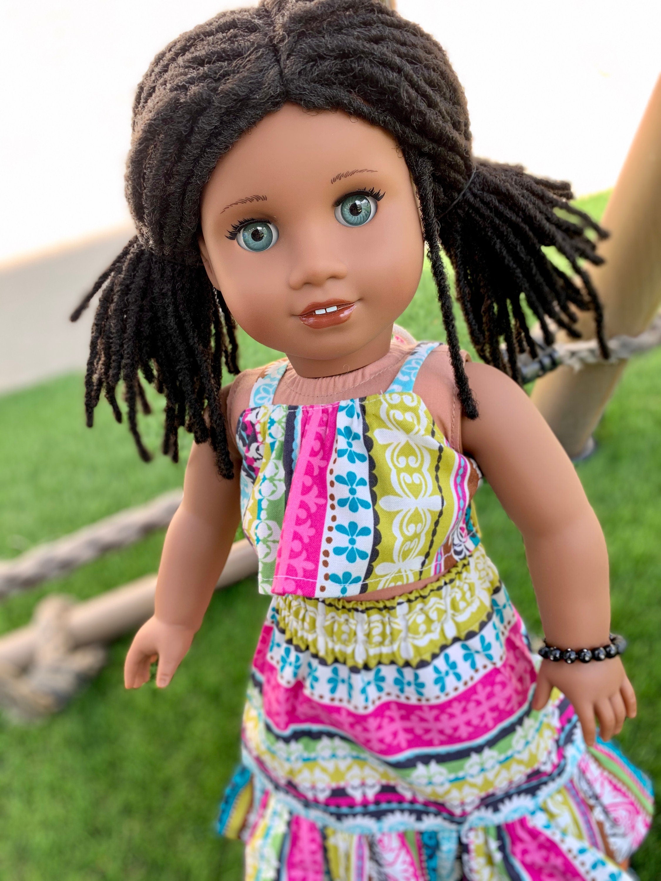 Custom doll wig for 18" American Girl Dolls-Heat Safe-Tangle Resistant-fits 10-11" head of 18" dolls  Journey AA black Marley locs