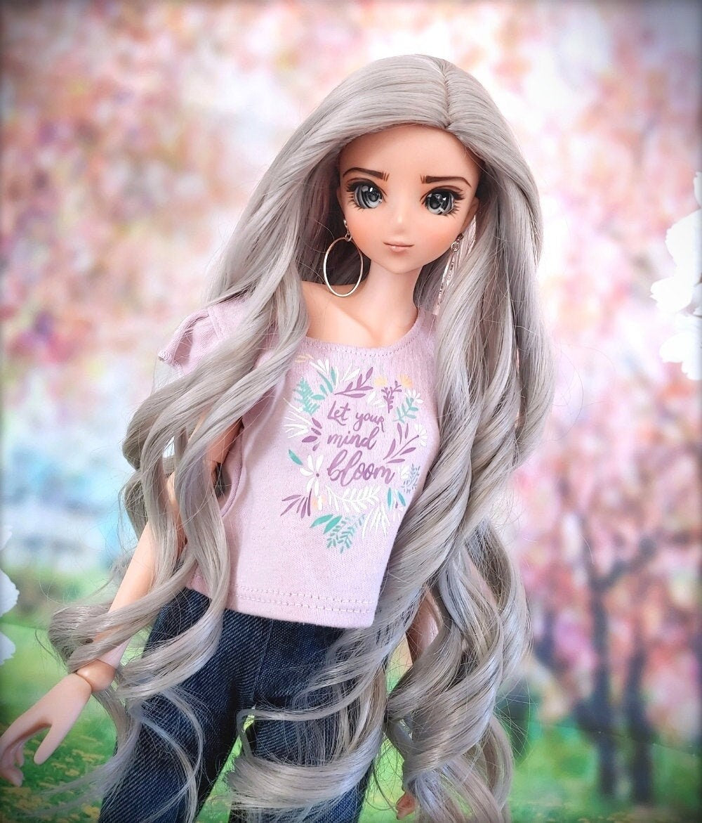 Custom doll Wig for Smart Dolls- Heat Safe - Tangle Resistant- 8.5" head size of Bjd, SD, Dollfie Dream dolls  silver grey