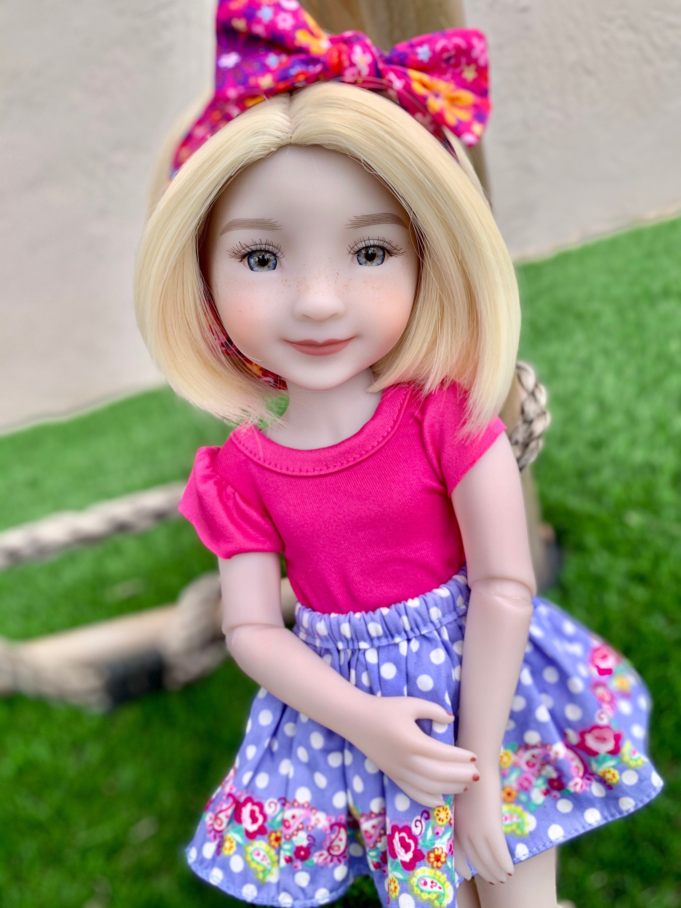 Custom  doll WIG for 14"  AG Dolls - Heat Safe-Tangle Resistant-fits 8-9" head size Kaye Wiggs Ruby Red Fashion Friends girls of the orient