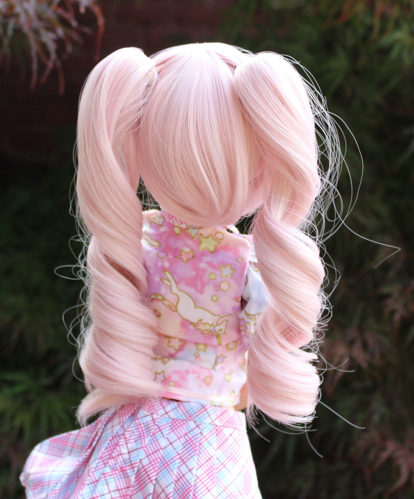 Custom doll WIG for Smart Dolls- Heat Safe - Tangle Resistant- 8.5" head size of Bjd, SD, Dollfie Dream dolls Pink ponytails removeable