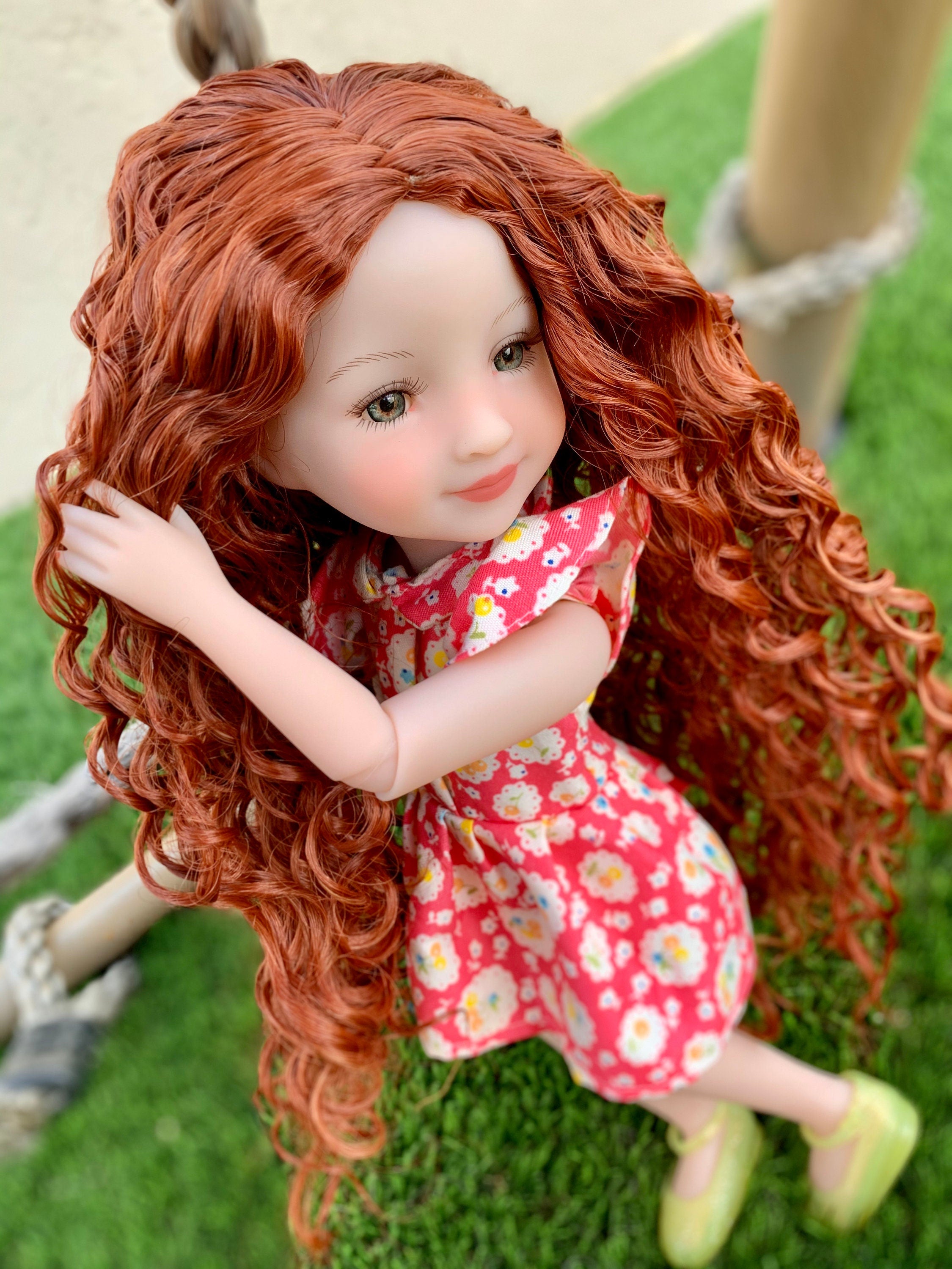 Custom  doll WIG for 14"  AG Dolls - Heat Safe-Tangle Resistant-fits 8-9" head size Kaye Wiggs Ruby Red Fashion Friends girls of the orient