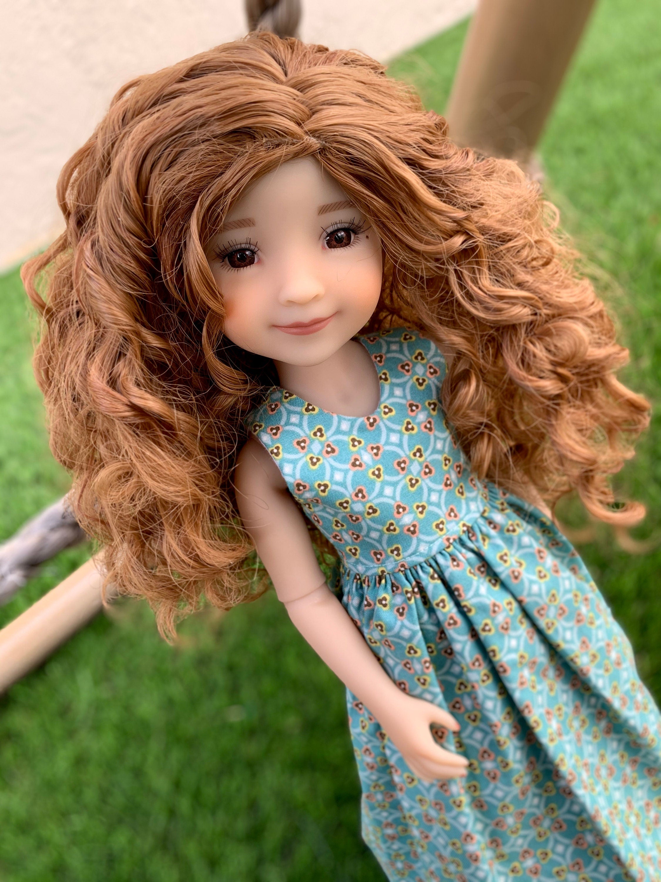 Custom  doll Wig for 14"  AG Dolls - Heat Safe-Tangle Resistant-fits 8-9" head size Kaye Wiggs  RRFF girls of the orient SNUG fit