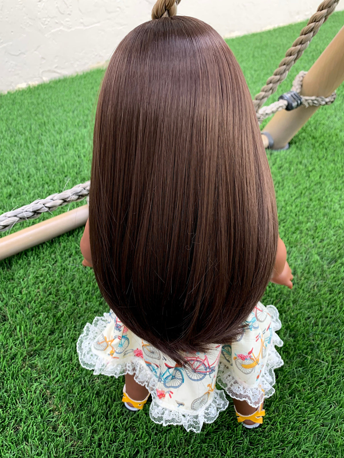 Zazou Custom doll wig for 18" American Girl Dolls - Heat Safe - Tangle Resistant - fits 10-11" head size of 18" dolls OG Blythe BJD Gotz Brown