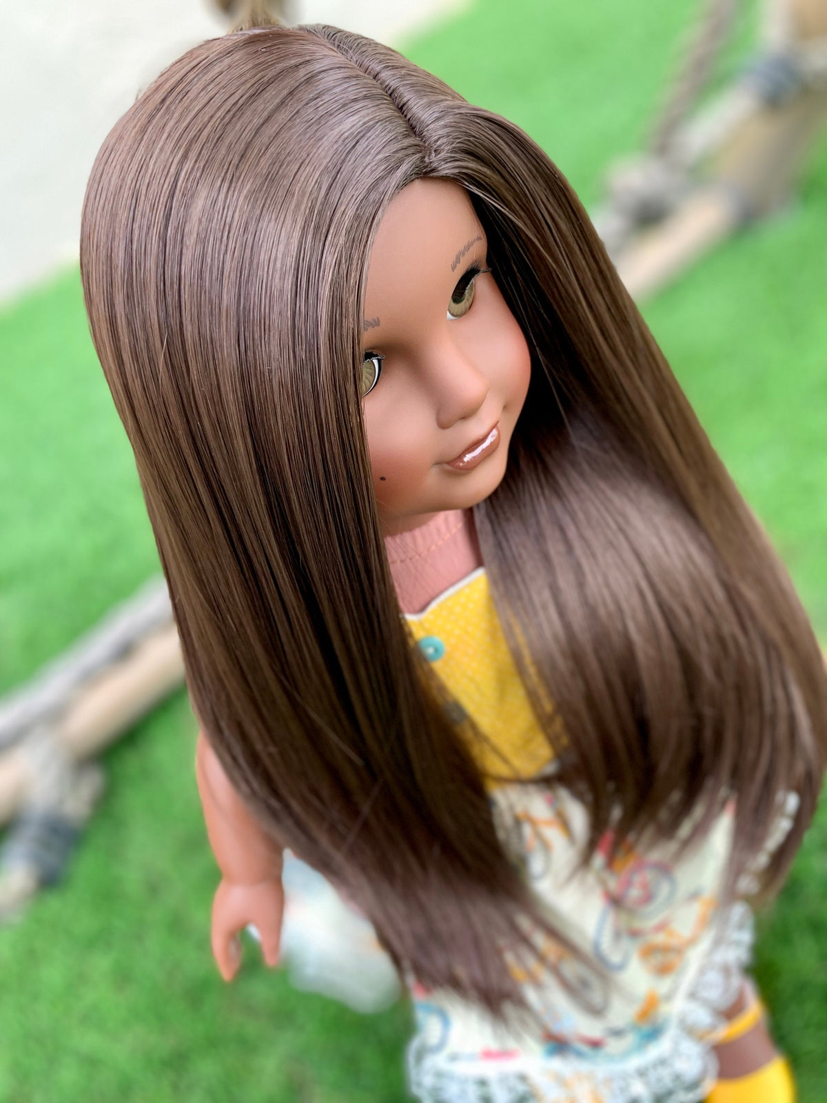 Zazou Custom doll wig for 18" American Girl Dolls - Heat Safe - Tangle Resistant - fits 10-11" head size of 18" dolls OG Blythe BJD Gotz Brown