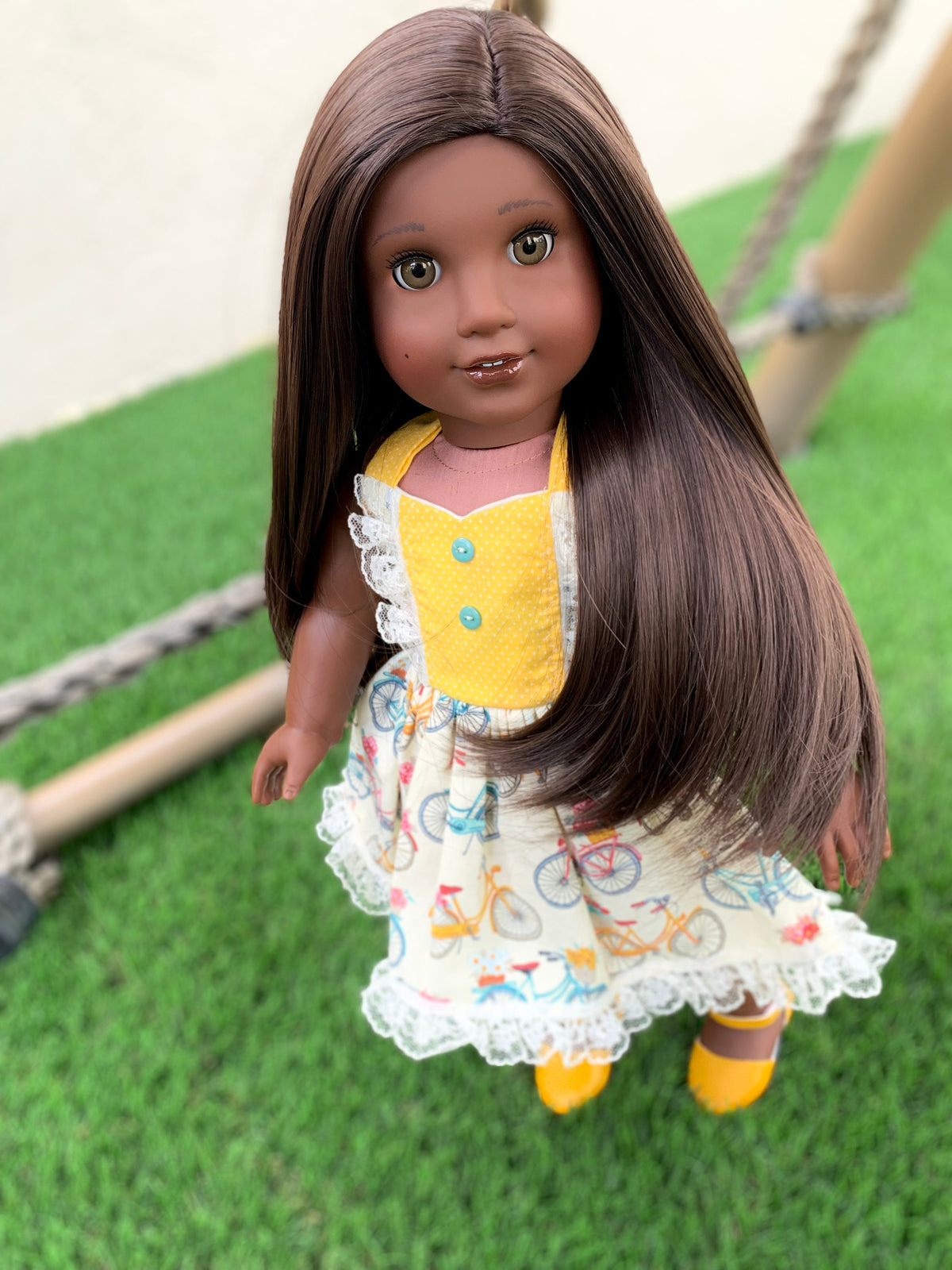 Zazou Custom doll wig for 18" American Girl Dolls - Heat Safe - Tangle Resistant - fits 10-11" head size of 18" dolls OG Blythe BJD Gotz Brown
