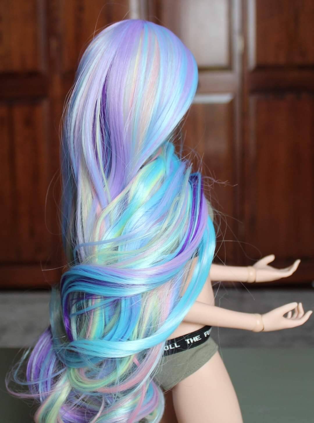 Custom doll WIG for Smart Dolls- Heat Safe - Tangle Resistant- 8.5" head size of Bjd, SD, Dollfie Dream dolls Unicorn Rainbow