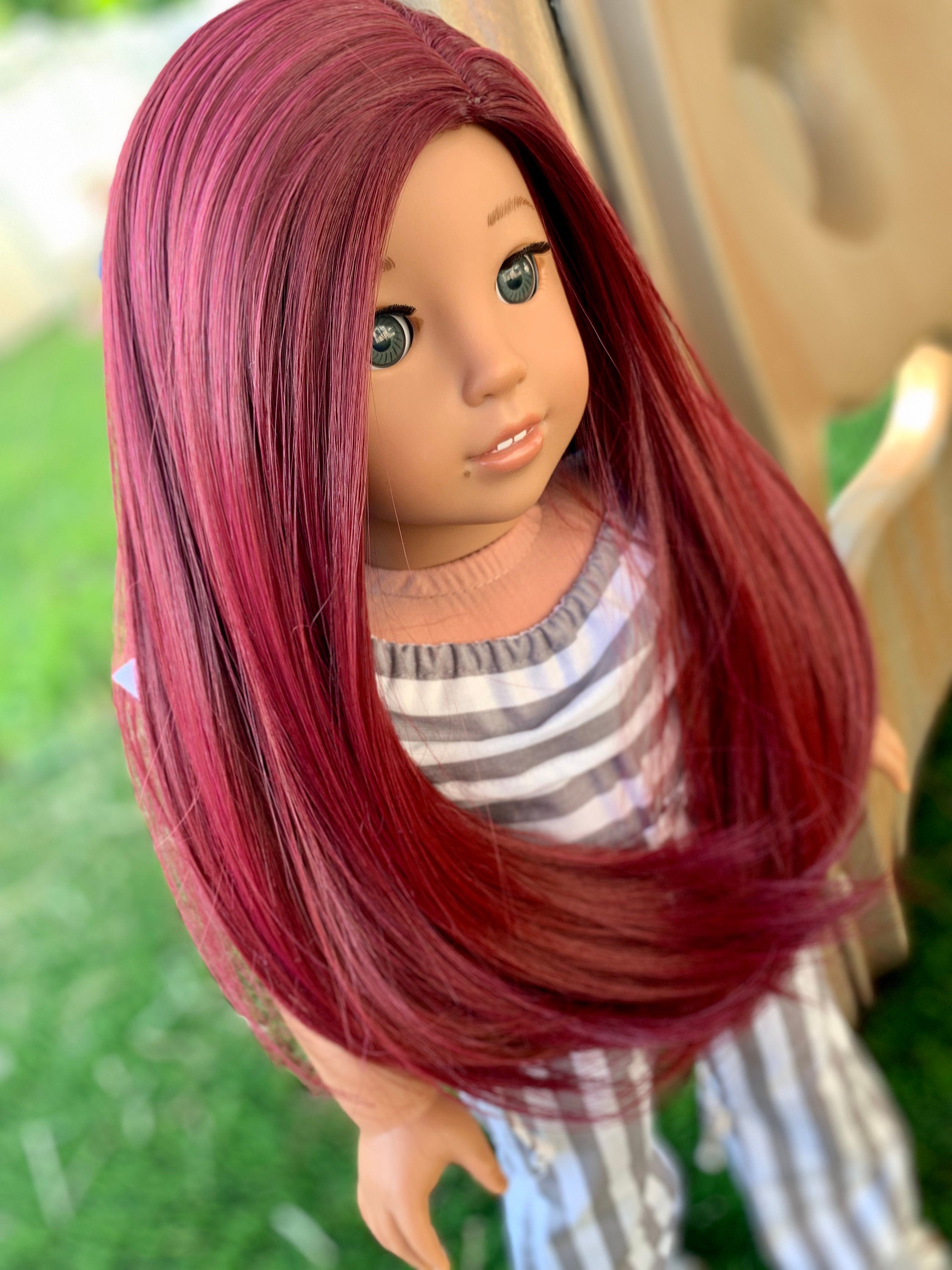 Custom doll wig for 18" American Girl Dolls - Heat Safe - Tangle Resistant - fits 10-11" head size of 18" dolls  Blythe BJD Gotz Red