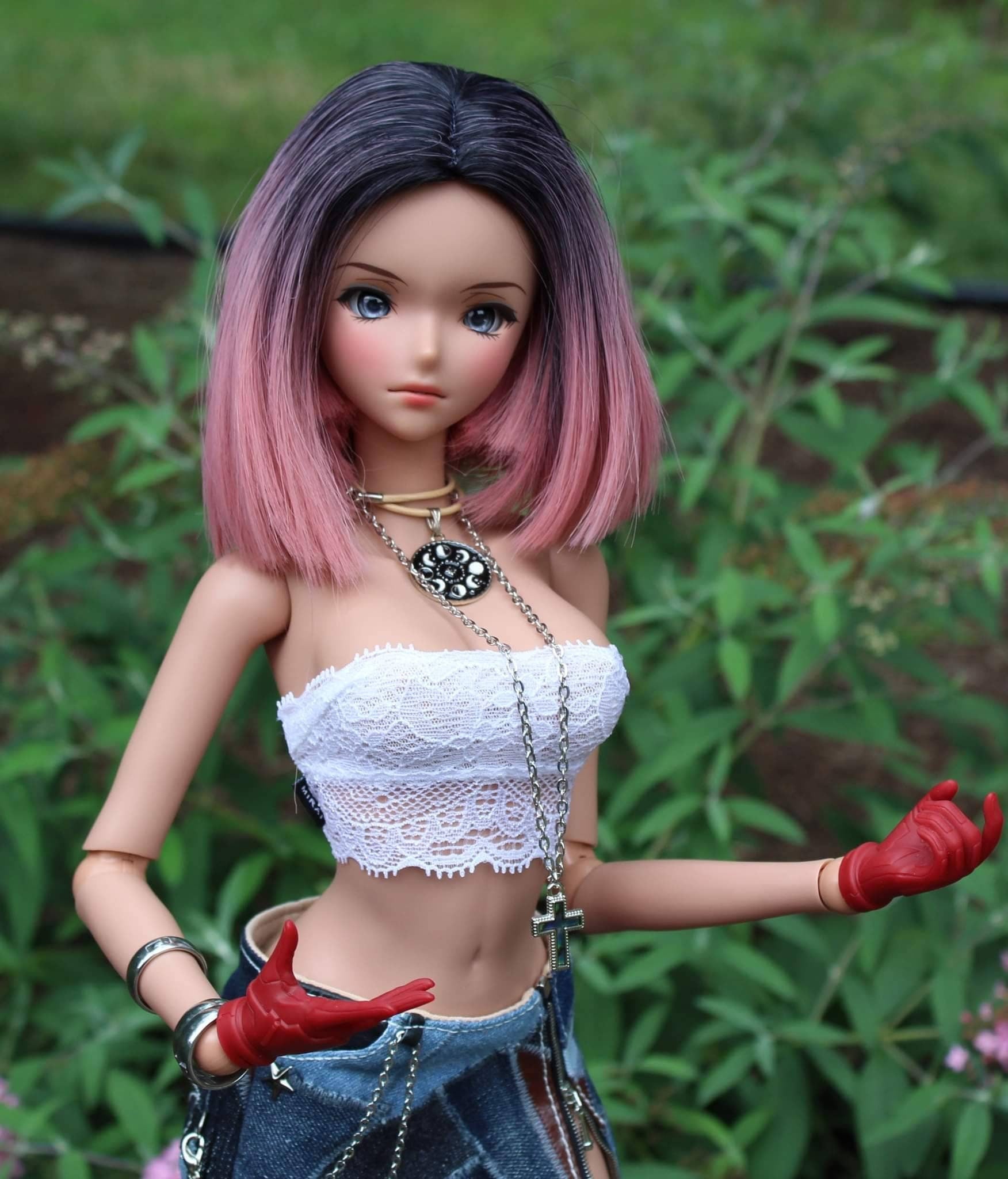 Custom doll Wig for Smart Dolls- "TAN CAPS" 8.5" head size of Bjd, SD, Dollfie Dream dolls  pink ombre