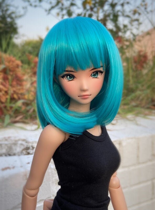 Custom doll Wig for Smart Dolls- Heat Safe - Tangle Resistant- 8.5" head size of Bjd, SD, Dollfie Dream dolls  Teal
