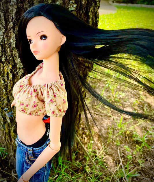 PREORDER Custom doll WIG for Smart Dolls- Heat Safe - Tangle Resistant- 8.5" head size of Bjd, Sd, Dollfie Dream dolls  Black "TAN CAPS"
