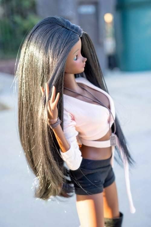 Custom doll WIG for Smart Dolls- Heat Safe - Tangle Resistant- 8.5" head size of Bjd, Sd, Dollfie Dream dolls  Black "TAN CAPS"