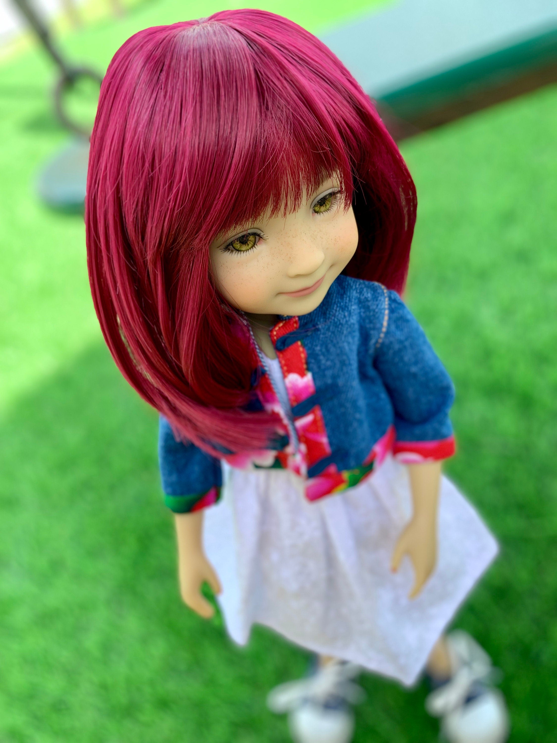Custom doll WIG for 14"  Dolls - Heat Safe-Tangle Resistant-fits 8-9" head size Kaye Wiggs Ruby Red Fashion Friends girls of the orient