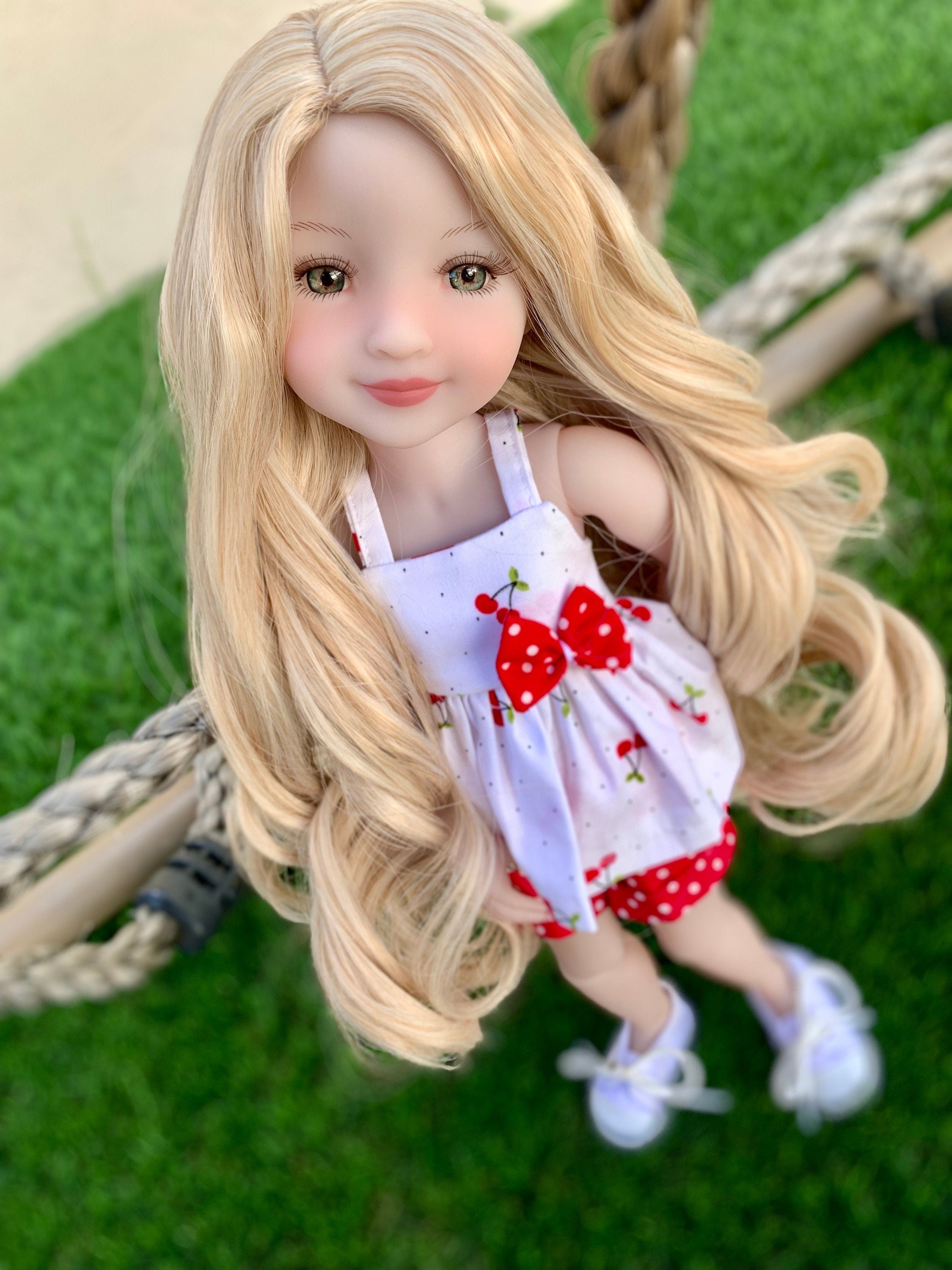 Custom doll WIG for 14"  AG Dolls - Heat Safe-Tangle Resistant-fits 8-9" head size Kaye Wiggs Ruby Red Fashion Friends girls of the orient