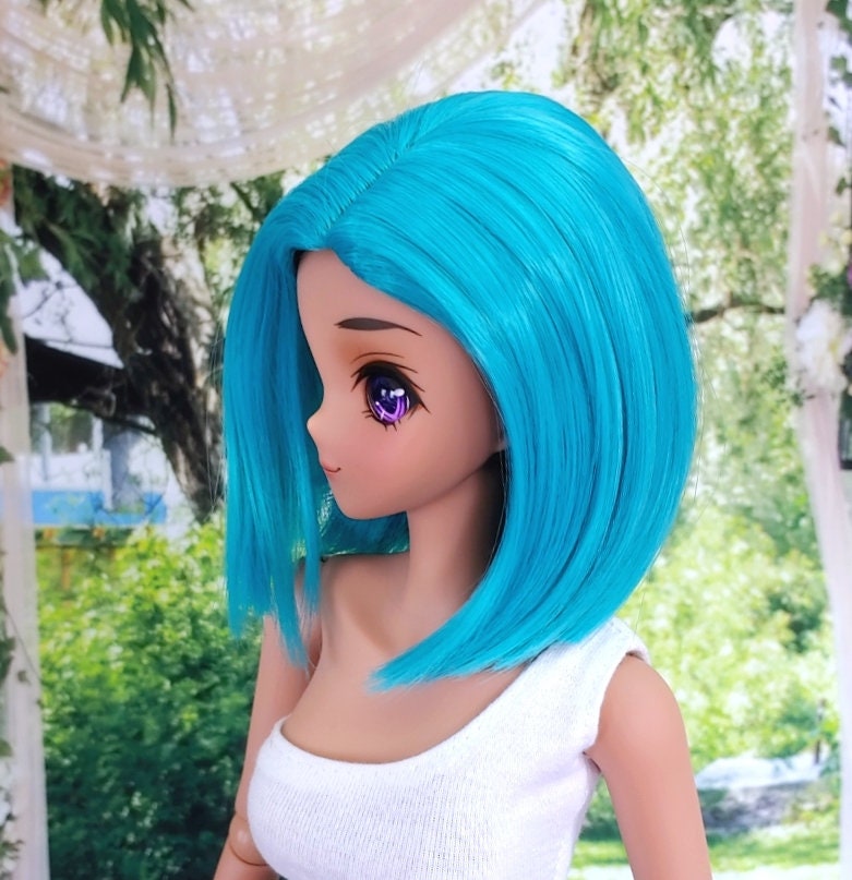 Custom doll Wig for Smart Dolls- Heat Safe - Tangle Resistant- 8.5" head size of Bjd, SD, Dollfie Dream dolls  Teal Bob