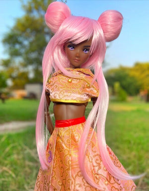 Custom doll Wig for Smart Dolls- Heat Safe - Tangle Resistant- 8.5" head size of Bjd, SD, Dollfie Dream dolls  pink buns