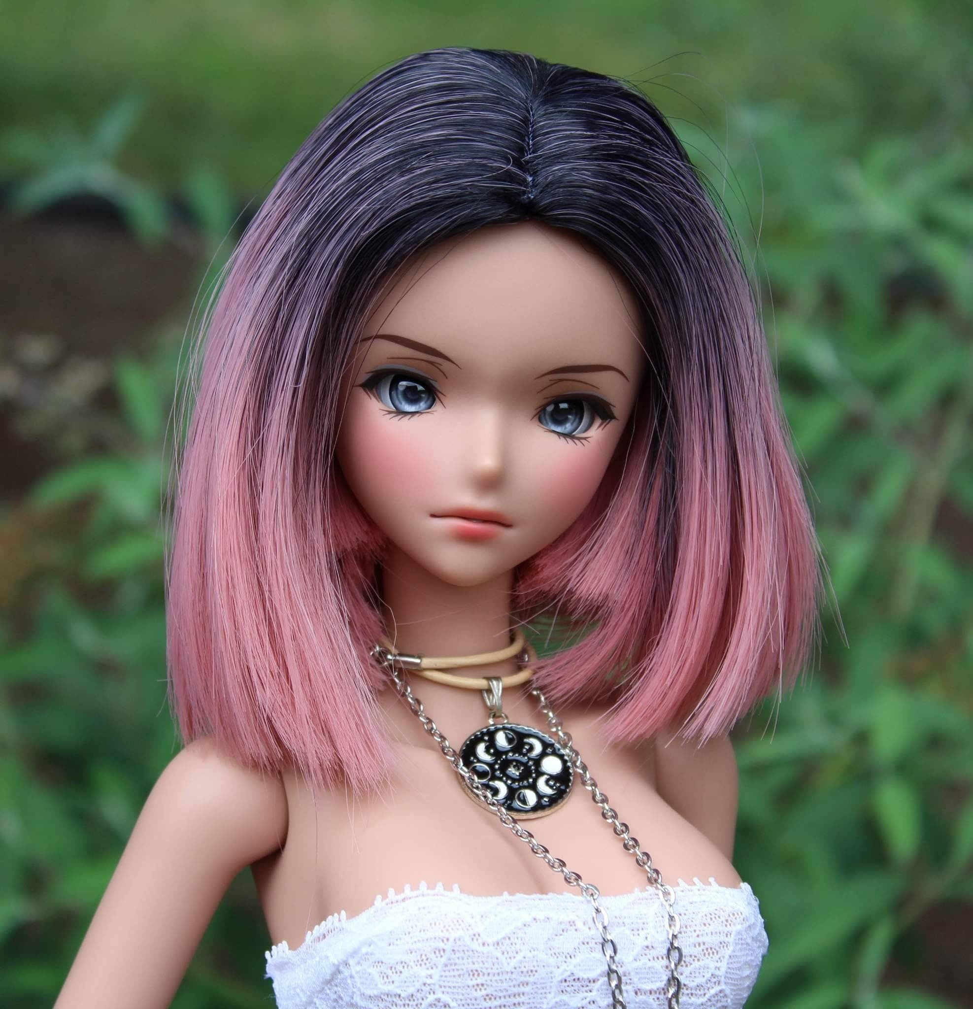 Custom doll Wig for Smart Dolls- "TAN CAPS" 8.5" head size of Bjd, SD, Dollfie Dream dolls  pink ombre