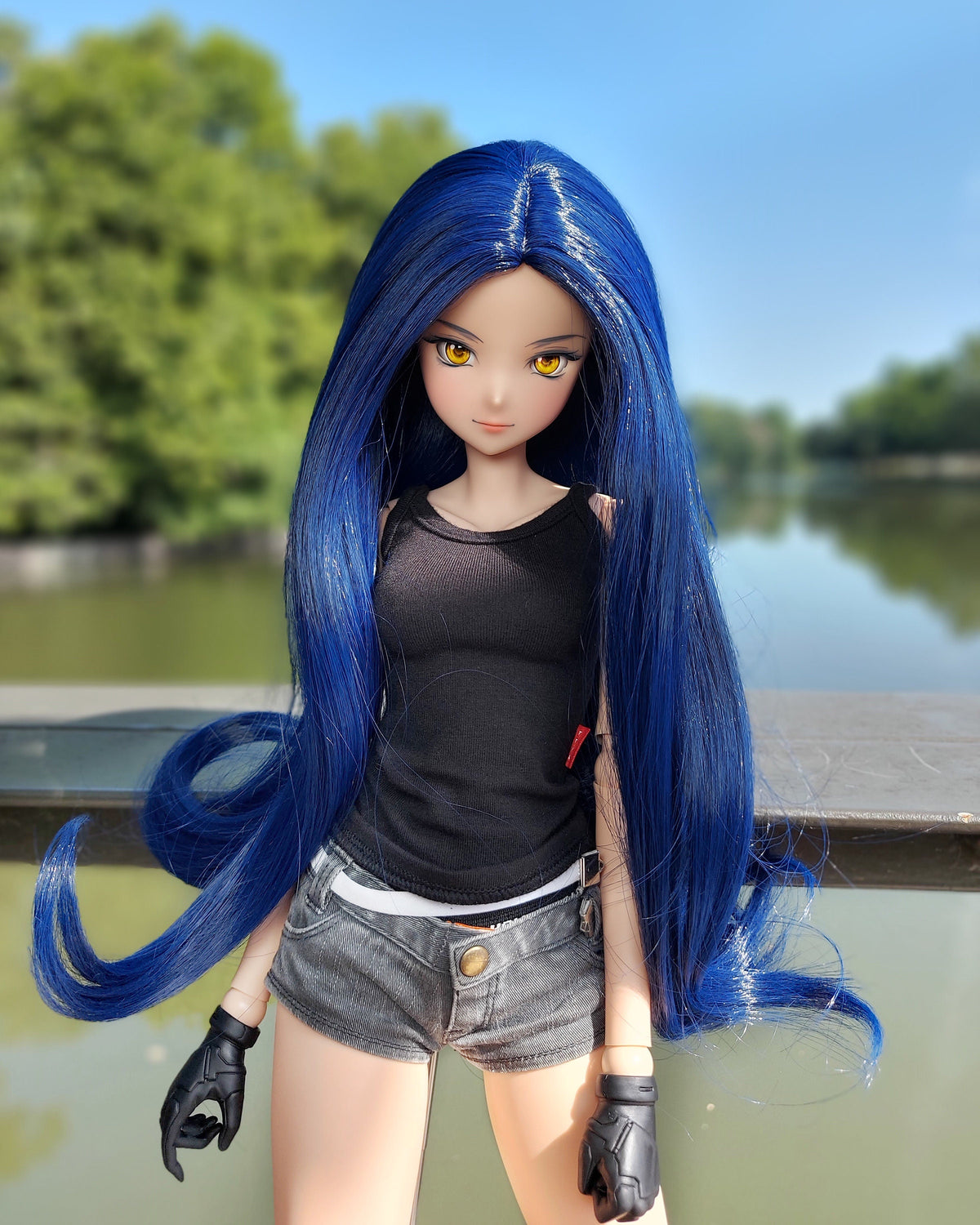 Custom doll Wig for Smart Dolls- "TAN CAPS" 8.5" head size of Bjd, SD, Dollfie Dream dolls deep blue