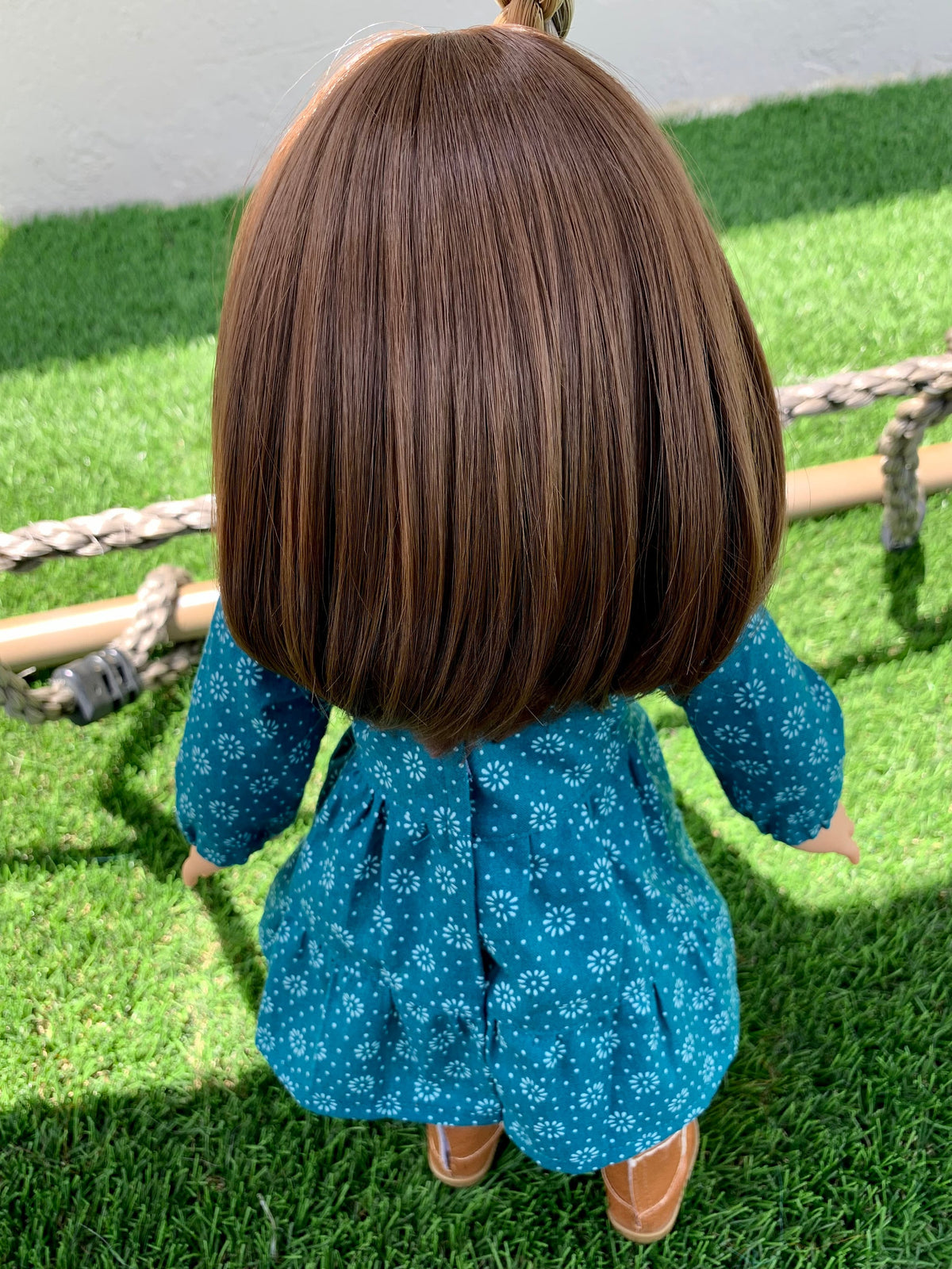 Custom doll wig for 18" American Girl Dolls -Heat & Tangle Resistant - fits 10-11" size of 18" dolls OG Blythe BJD Gotz dark brown bangs