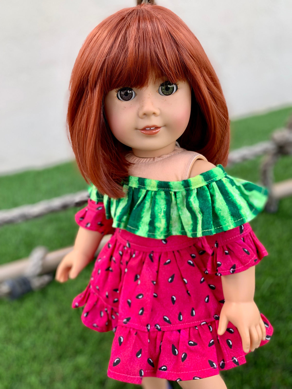 Custom doll wig for 18" American Girl Dolls -Heat & Tangle Resistant - fits 10-11" size of 18" dolls OG Blythe BJD Gotz dark Red bangs