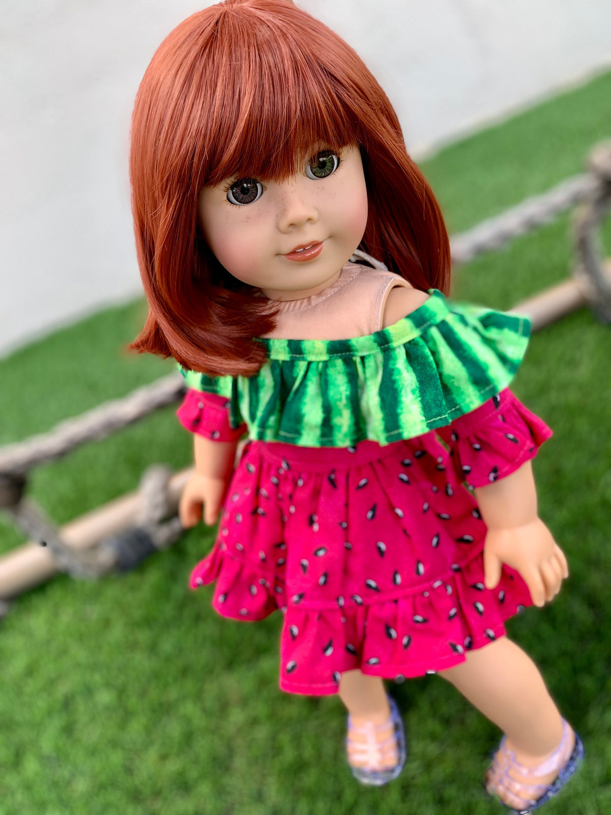 Custom doll wig for 18" American Girl Dolls -Heat & Tangle Resistant - fits 10-11" size of 18" dolls OG Blythe BJD Gotz dark Red bangs