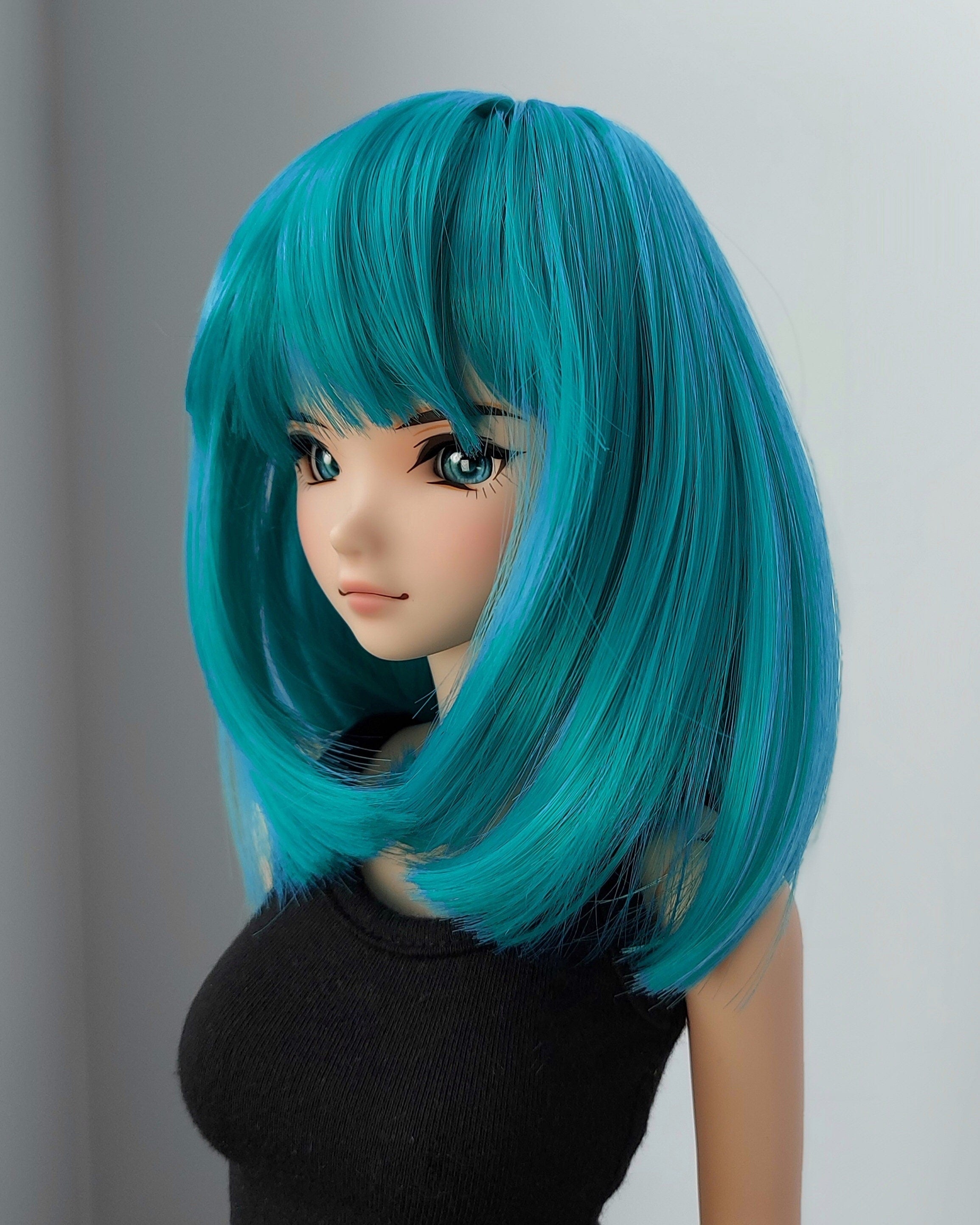 Custom doll Wig for Smart Dolls- Heat Safe - Tangle Resistant- 8.5" head size of Bjd, SD, Dollfie Dream dolls  Teal