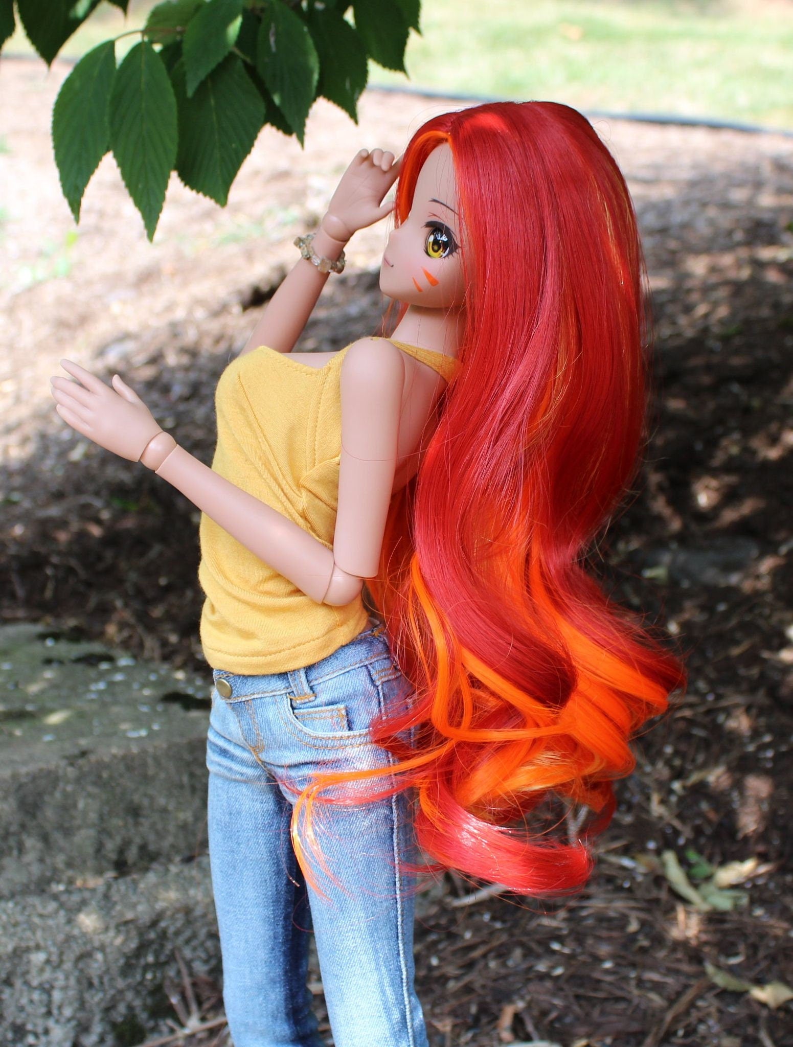 Custom doll Wig for Smart Dolls- Heat Safe - Tangle Resistant- 8.5" head size of Bjd, SD, Dollfie Dream dolls Fire