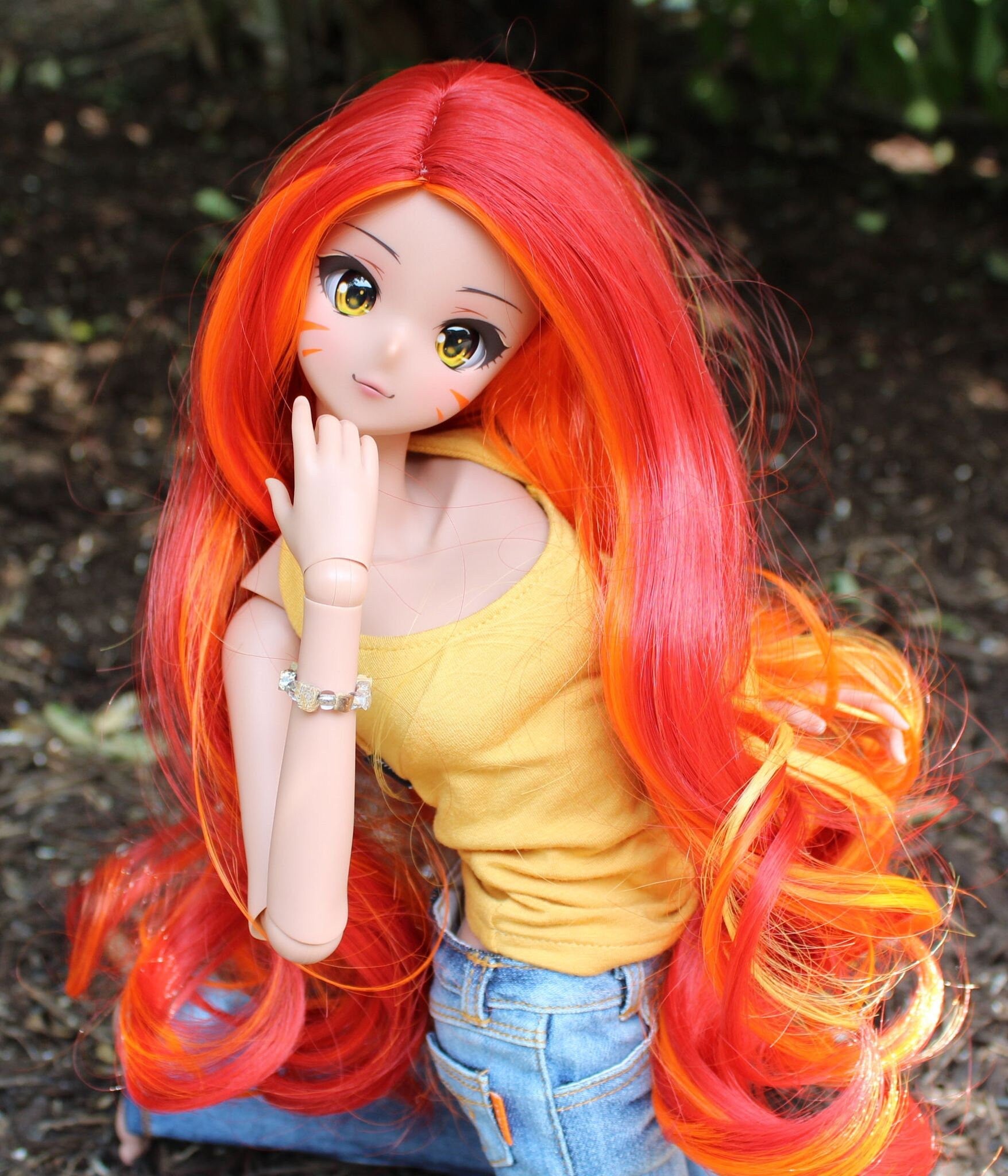 Custom doll Wig for Smart Dolls- Heat Safe - Tangle Resistant- 8.5" head size of Bjd, SD, Dollfie Dream dolls Fire