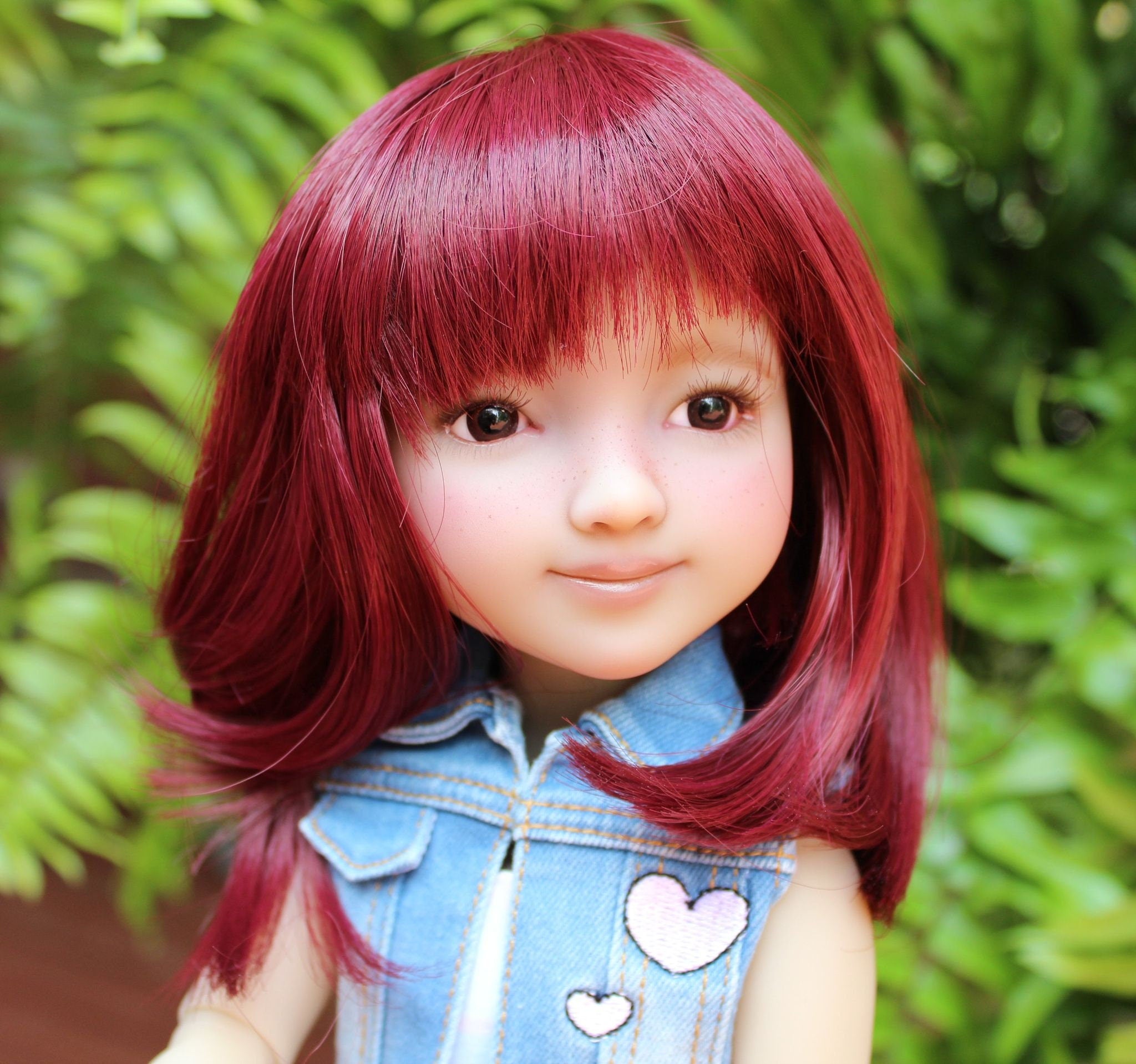 Custom doll WIG for 14"  Dolls - Heat Safe-Tangle Resistant-fits 8-9" head size Kaye Wiggs Ruby Red Fashion Friends girls of the orient
