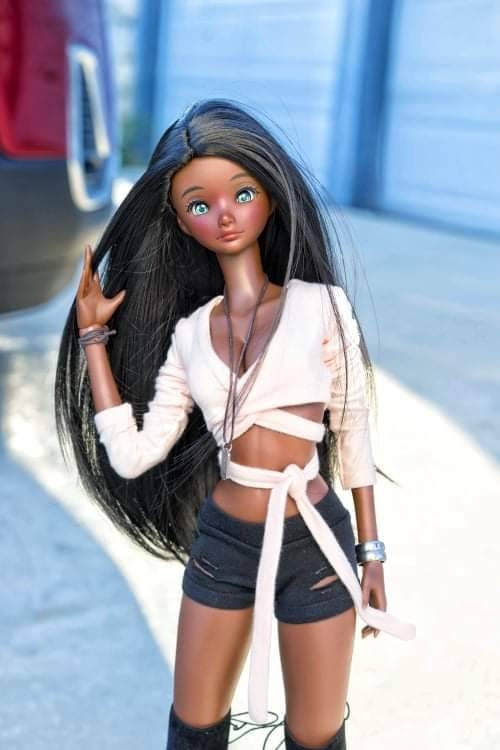 Custom doll WIG for Smart Dolls- Heat Safe - Tangle Resistant- 8.5" head size of Bjd, Sd, Dollfie Dream dolls  Black "TAN CAPS"