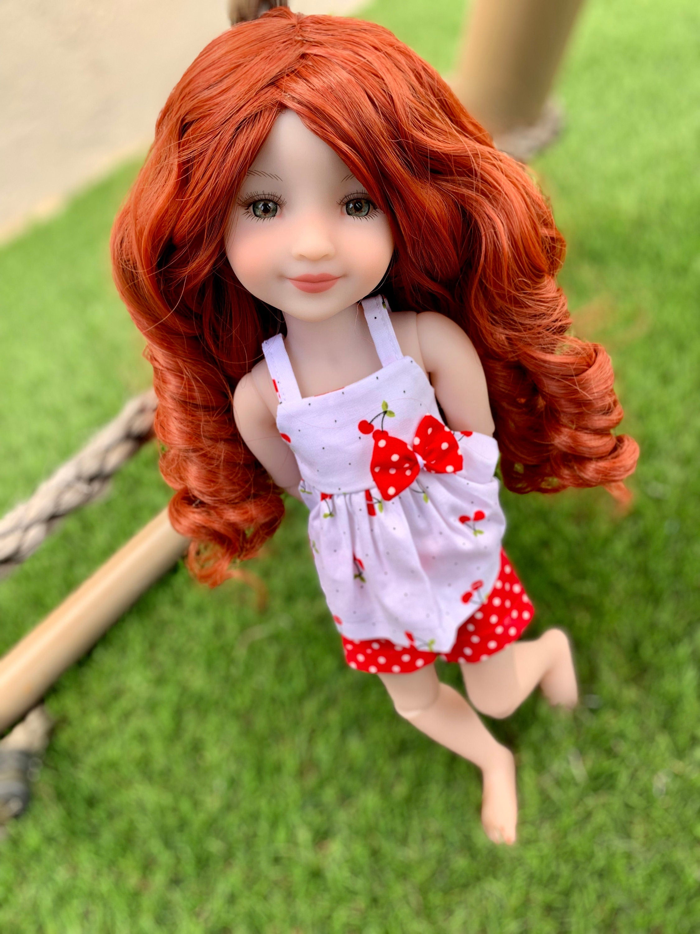 Custom  doll WIG for 14"  AG Dolls - Heat Safe-Tangle Resistant-fits 8-9" head size Kaye Wiggs  RRFF girls of the orient red curls