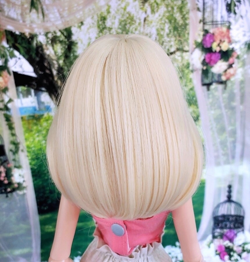 Custom doll Wig for Smart Dolls- Heat Safe - Tangle Resistant- 8.5" head size of Bjd, SD, Dollfie Dream dolls bleach blonde bangs
