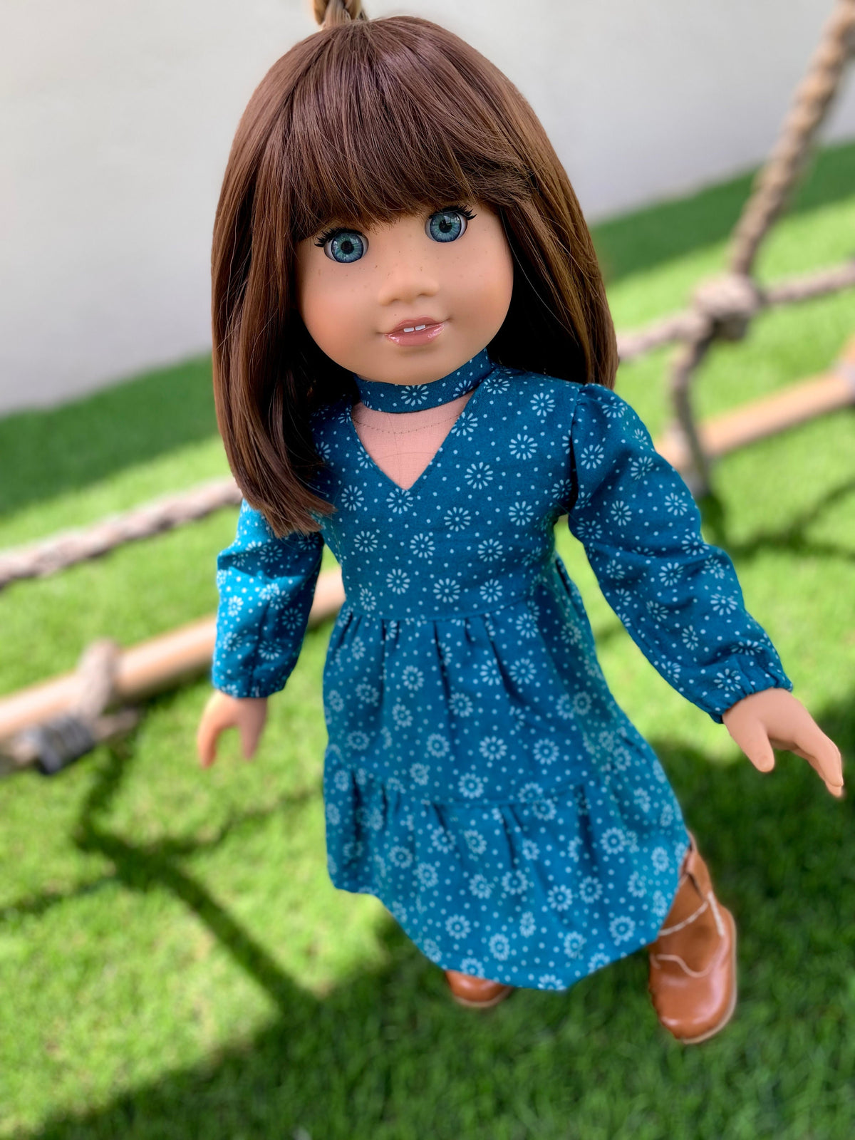 Custom doll wig for 18" American Girl Dolls -Heat & Tangle Resistant - fits 10-11" size of 18" dolls OG Blythe BJD Gotz dark brown bangs