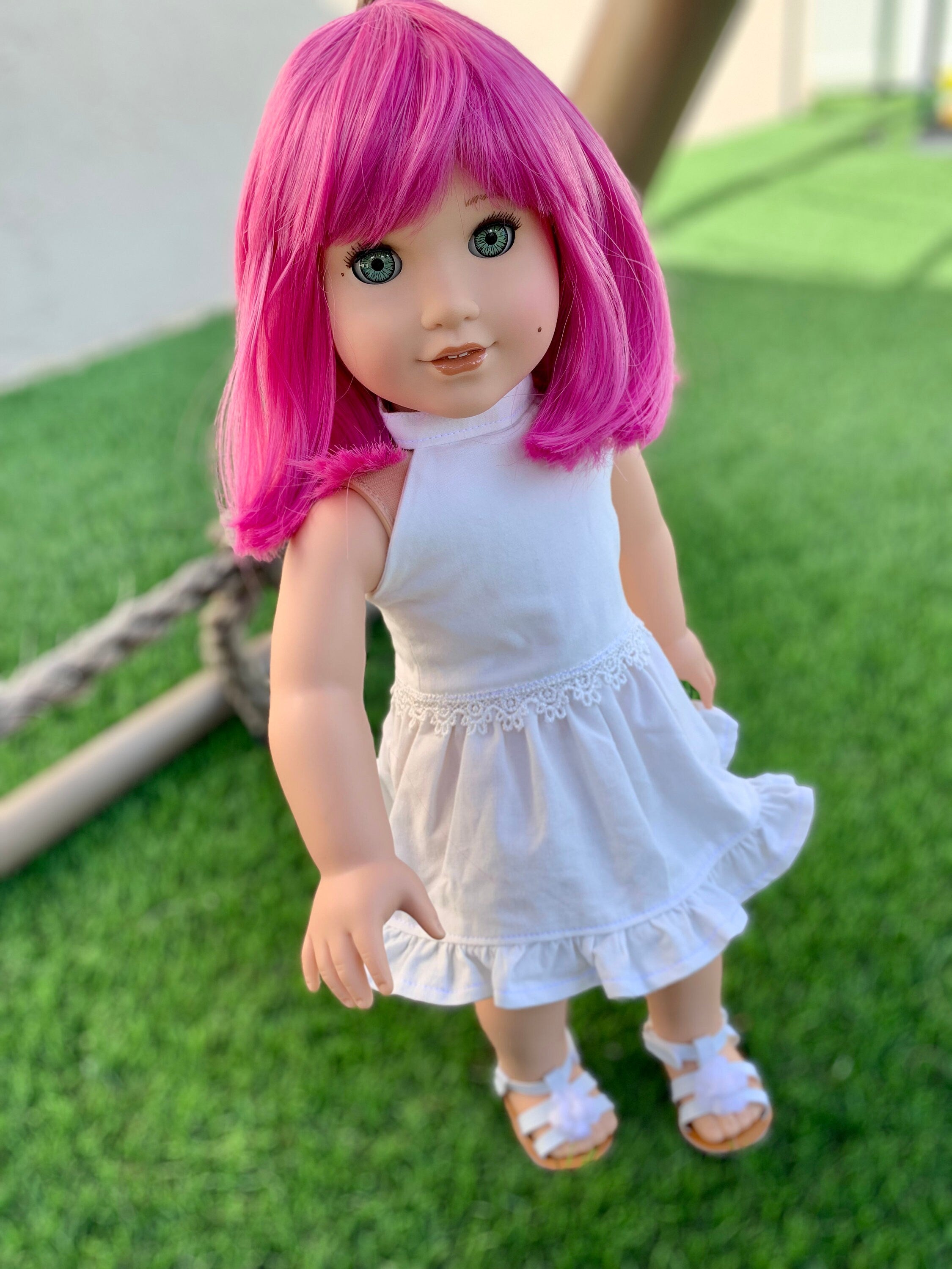 Custom doll wig for 18" American Girl Dolls - Heat Safe - Tangle Resistant - fits 10-11" head size of 18" dolls OG Blythe BJD Gotz Hot pink