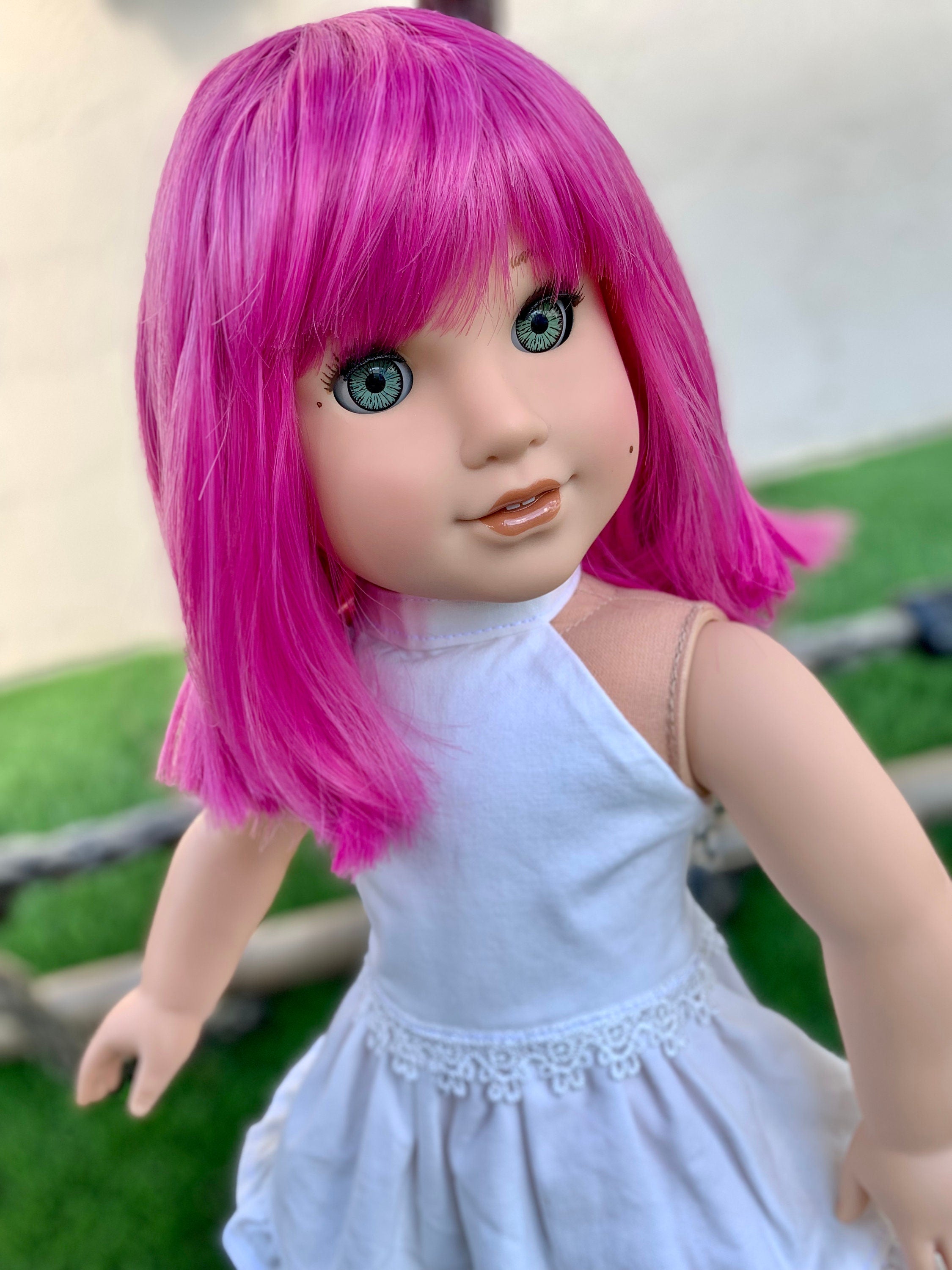 Custom doll wig for 18" American Girl Dolls - Heat Safe - Tangle Resistant - fits 10-11" head size of 18" dolls OG Blythe BJD Gotz Hot pink