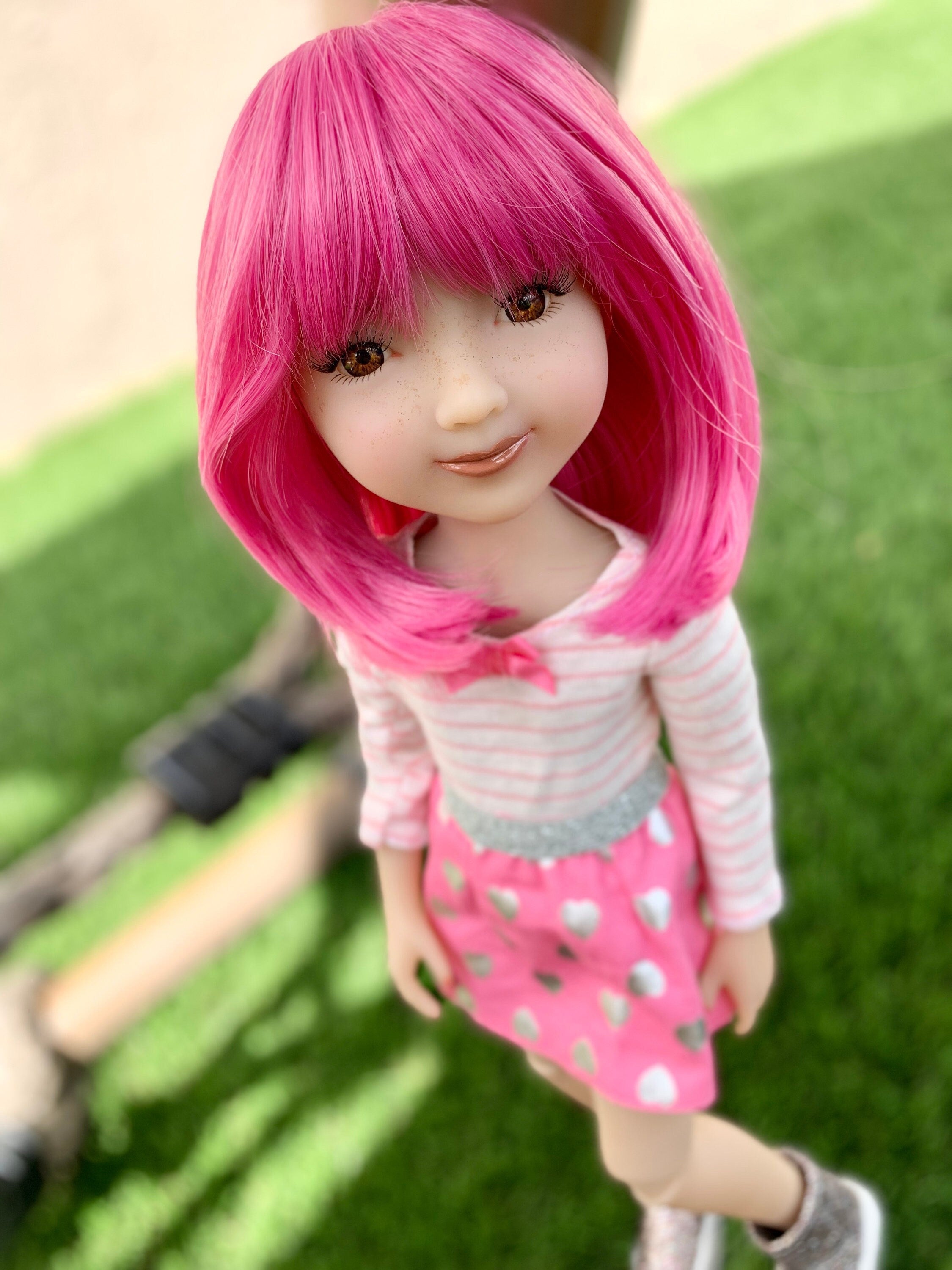 Custom doll WIG for 14"  Dolls - Heat Safe-Tangle Resistant-fits 8-9" head size Kaye Wiggs Ruby Red Fashion Friends girls of the orient Pink