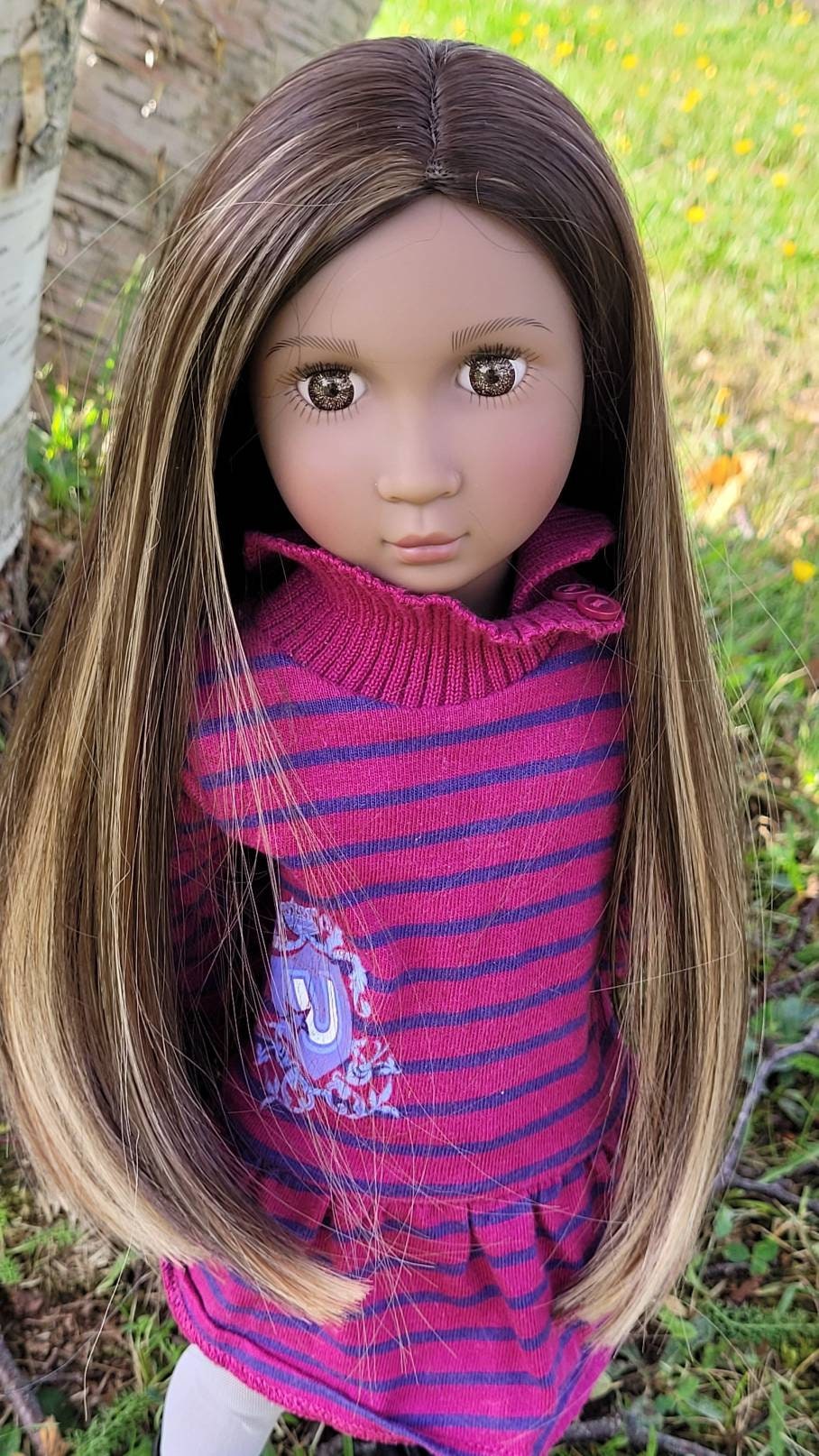Custom doll WIG for 16"  AGAT Dolls - Heat Safe-Tangle Resistant- fits 9" head size Kaye Wiggs Ruby Red Fashion Friends A girl for all time