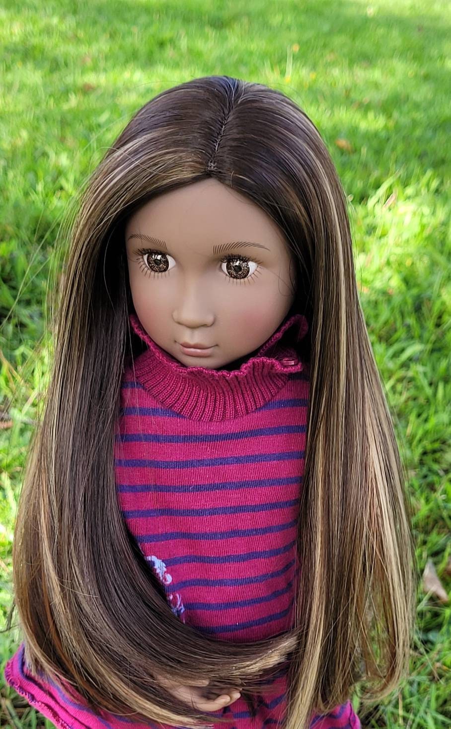 Custom doll WIG for 16"  AGAT Dolls - Heat Safe-Tangle Resistant- fits 9" head size Kaye Wiggs Ruby Red Fashion Friends A girl for all time