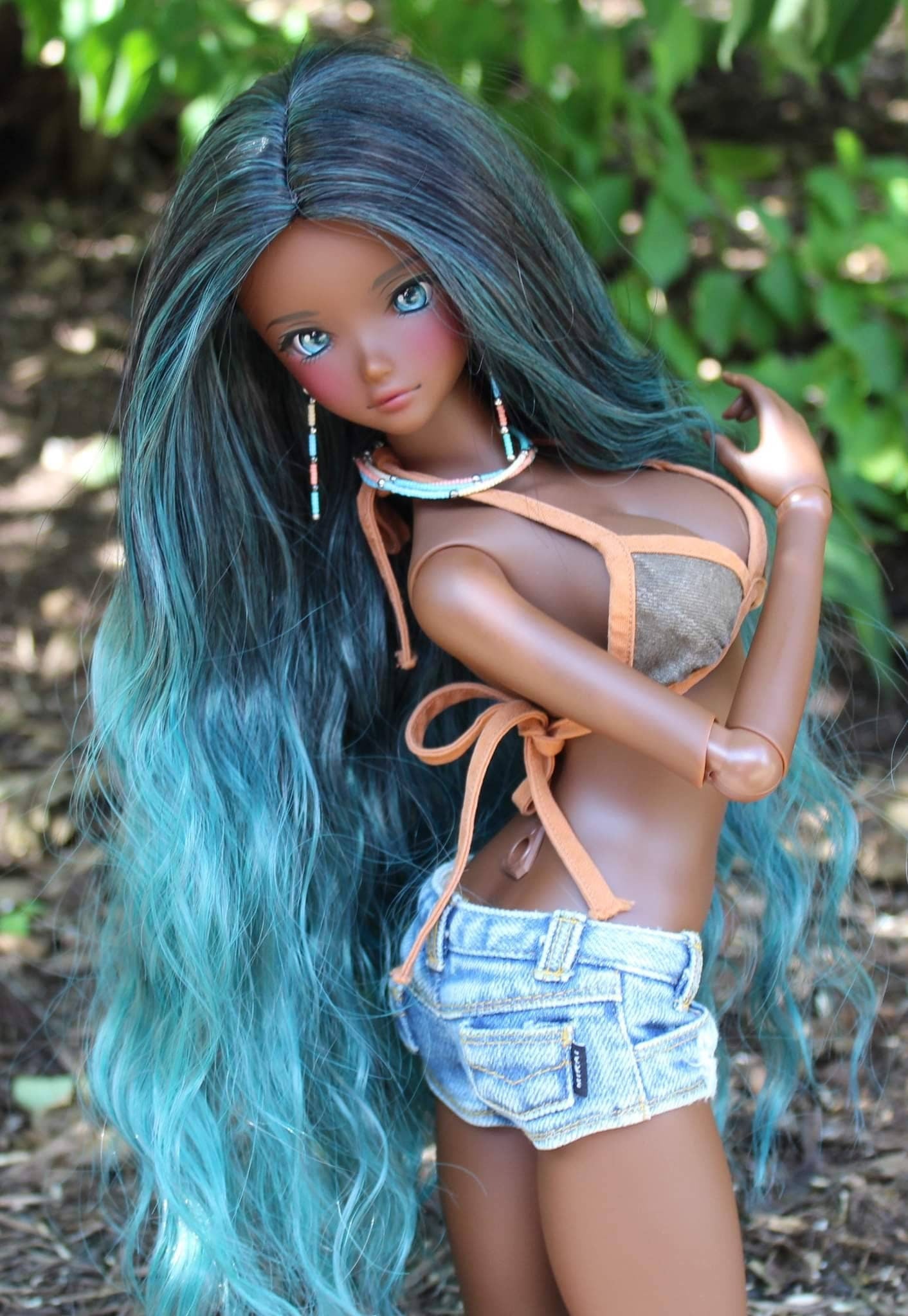 Custom doll Wig for Smart Dolls- Heat Safe - Tangle Resistant- 8.5" head size of Bjd, SD, Dollfie Dream dolls Teal Blues